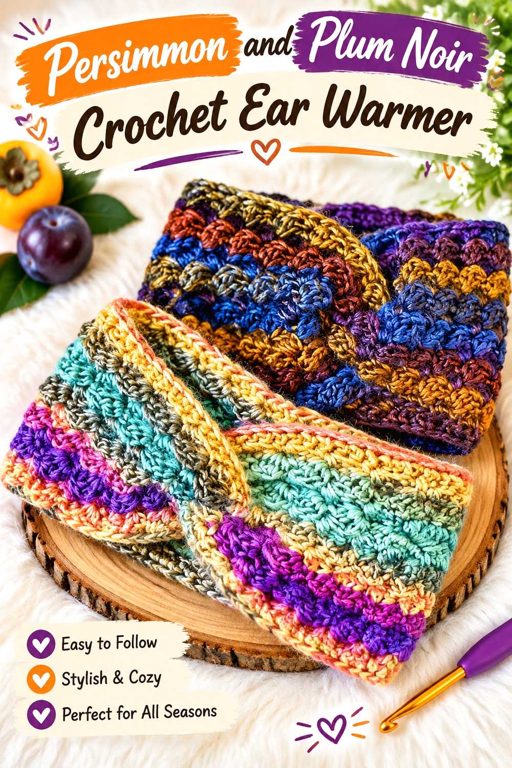 10. Persimmon And Plum Noir Crochet Ear Warmer