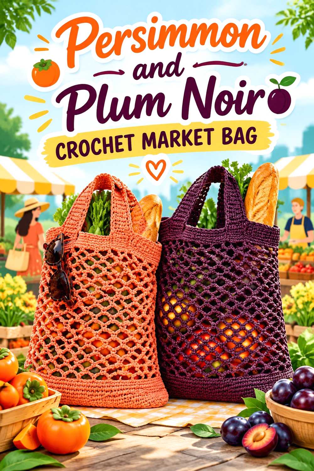 12. Persimmon And Plum Noir Crochet Market Bag