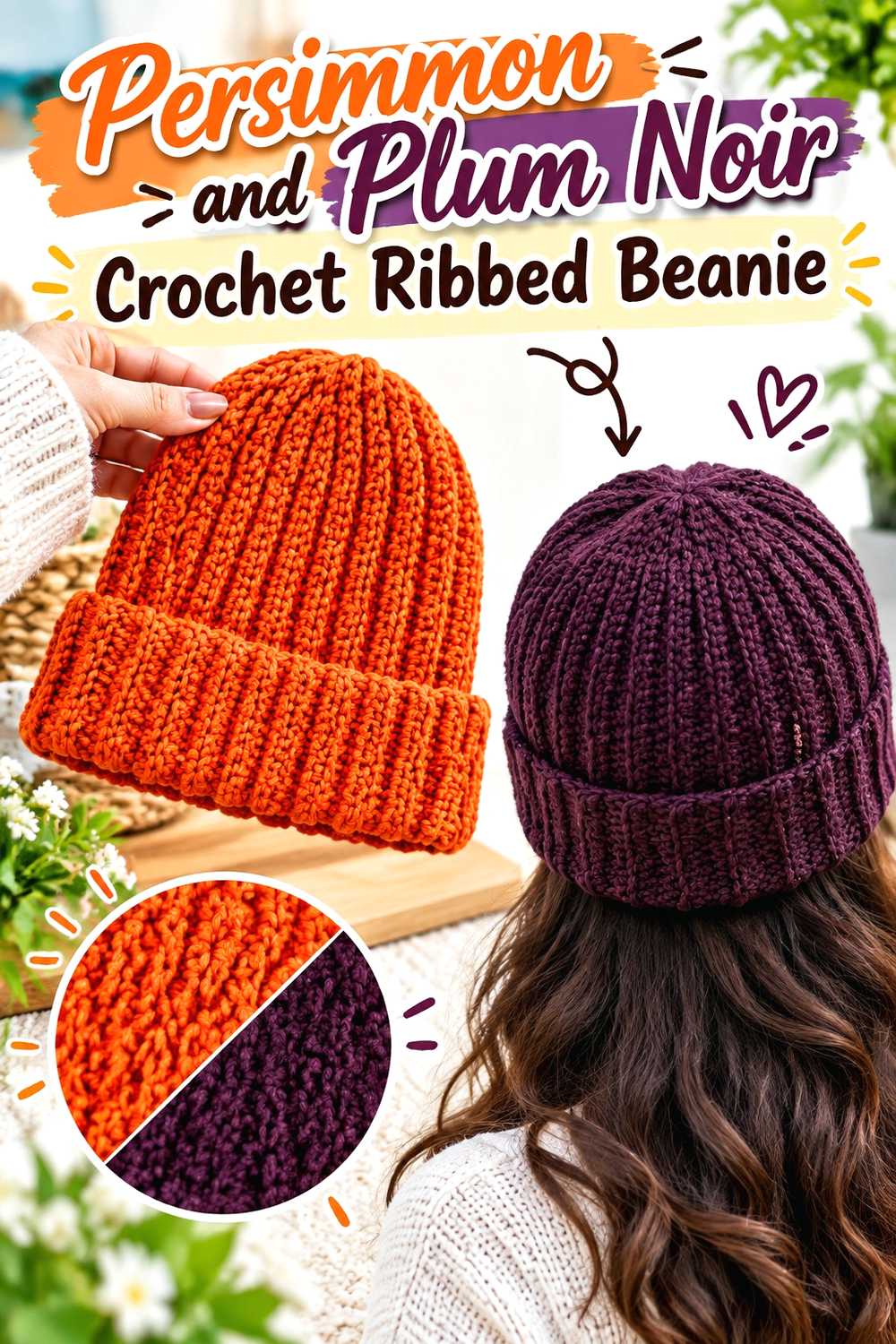 6. Persimmon And Plum Noir Crochet Ribbed Beanie