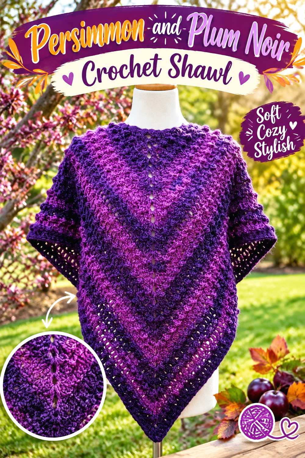 6. Persimmon And Plum Noir Crochet Shawl