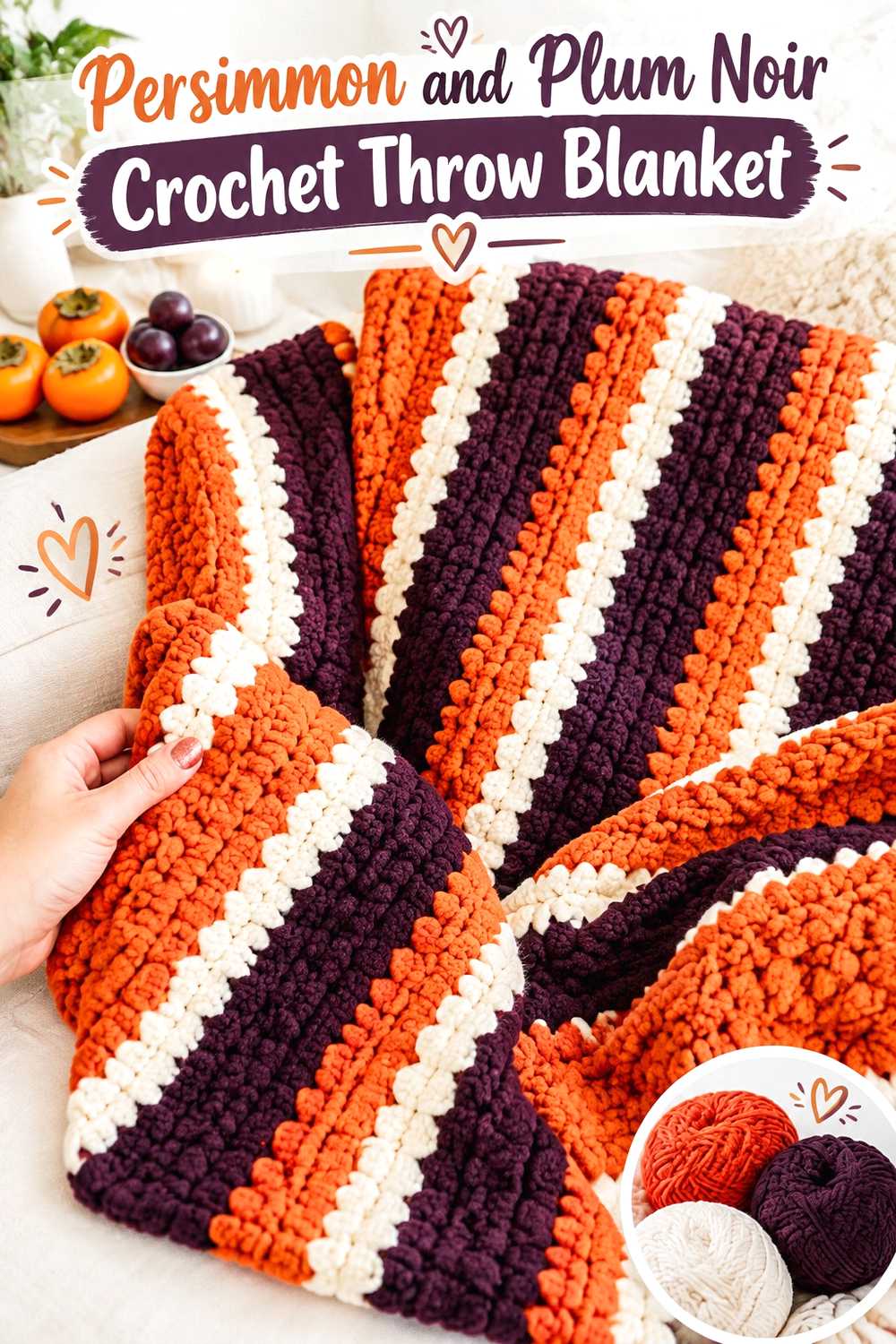 1. Persimmon And Plum Noir Crochet Throw Blanket
