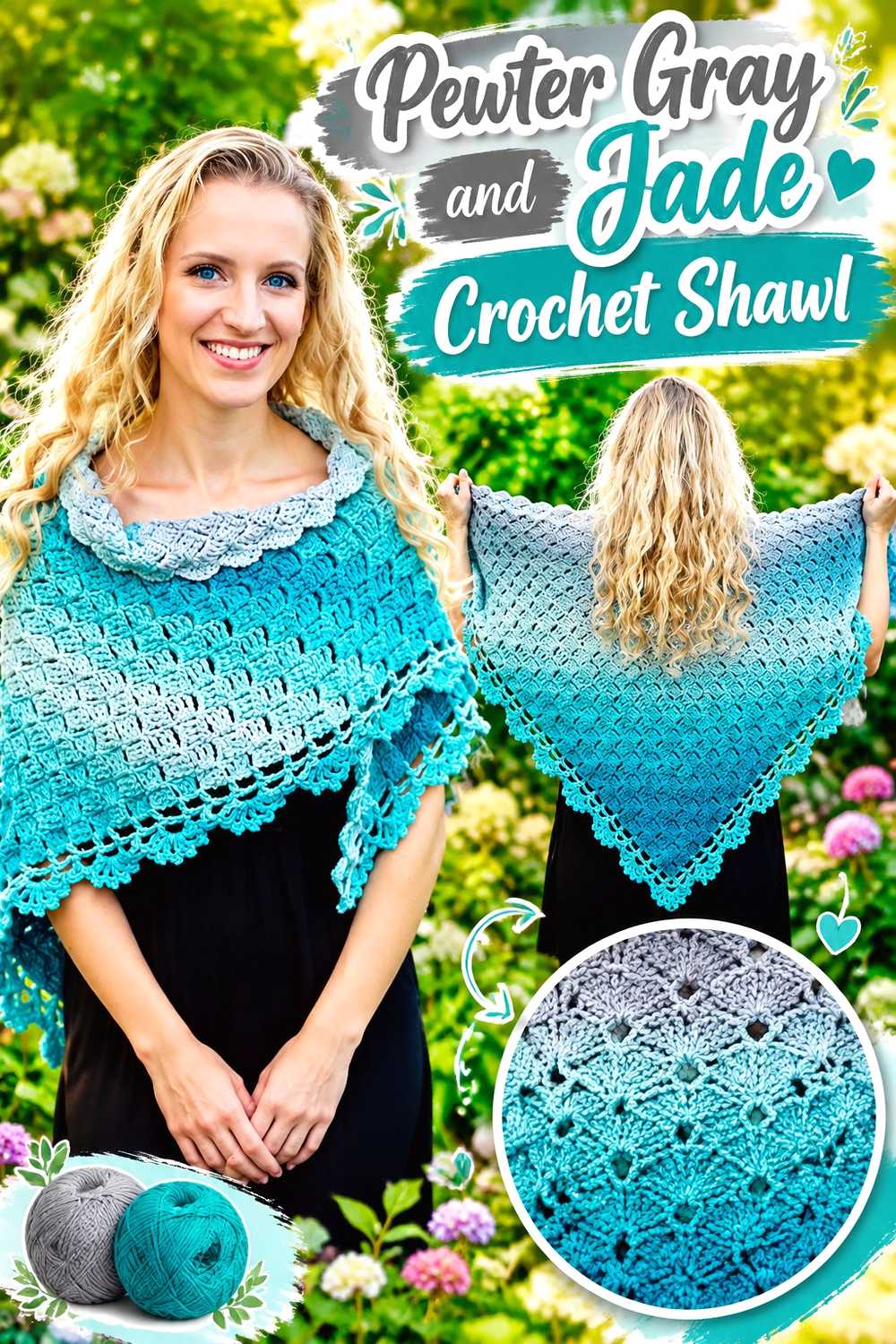 7. Pewter Gray And Jade Crochet Shawl