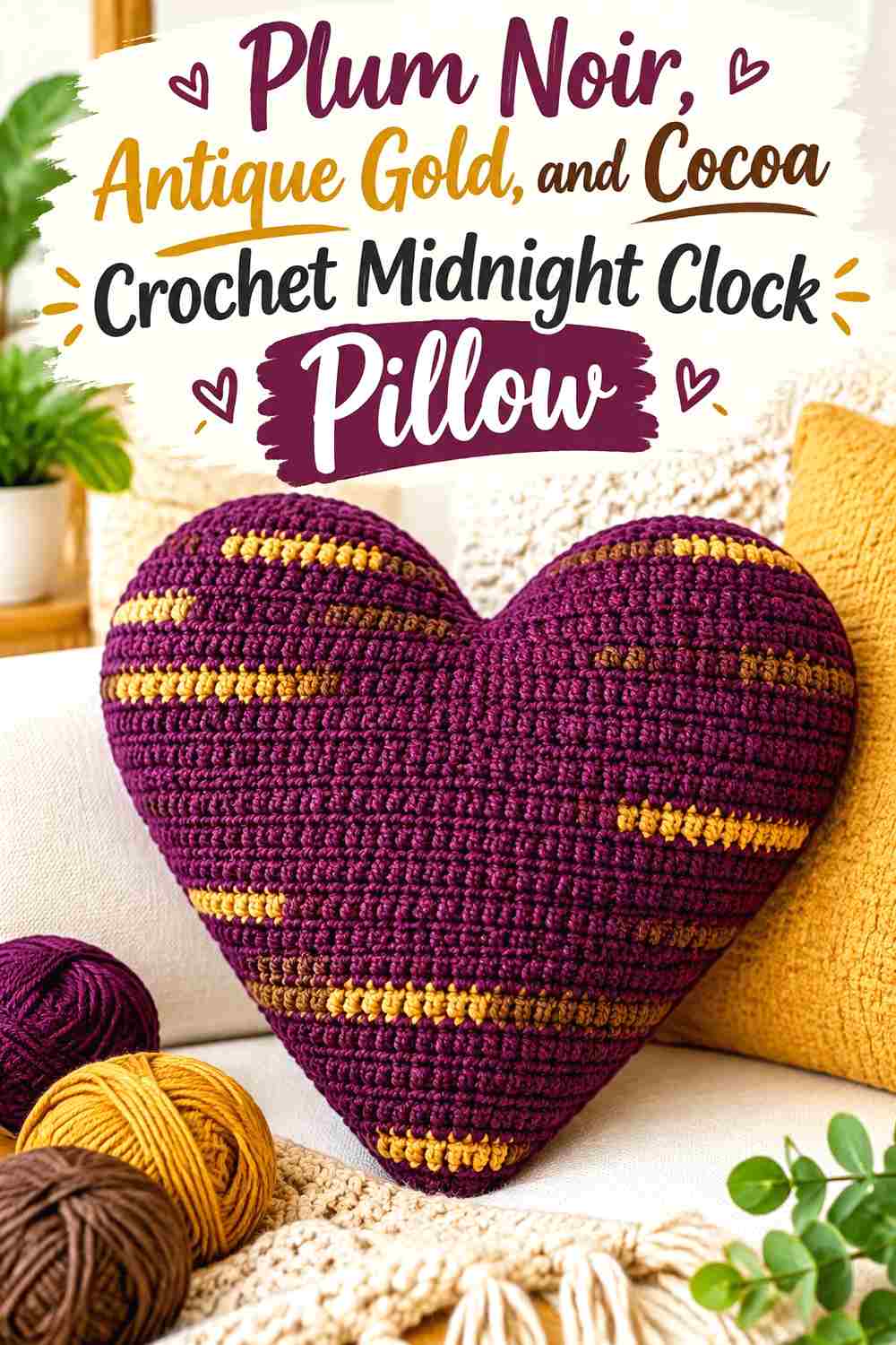 13. Plum Noir Antique Gold And Cocoa Crochet Midnight Clock Pillow