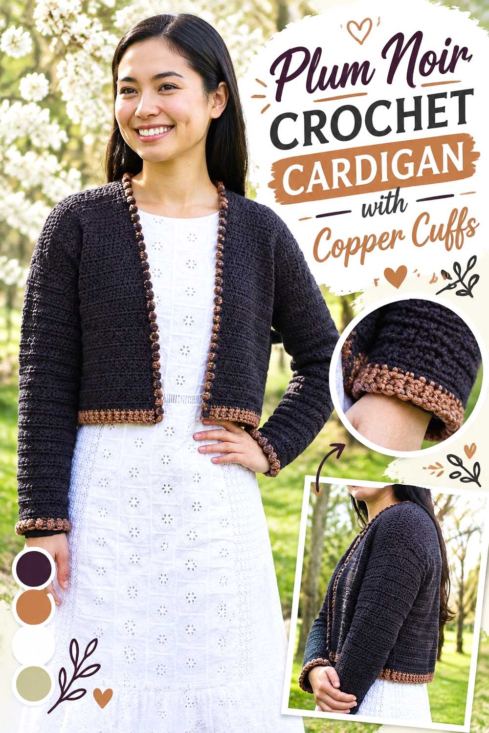 2. Plum Noir Crochet Cardigan With Copper Cuffs