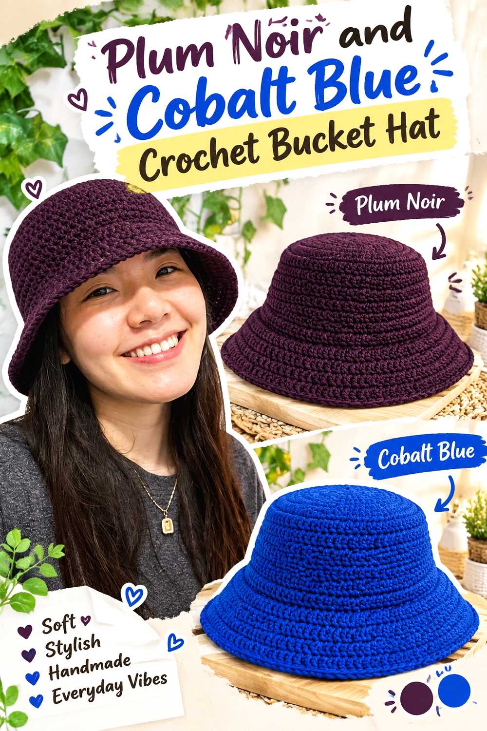 4. Plum Noir And Cobalt Blue Crochet Bucket Hat
