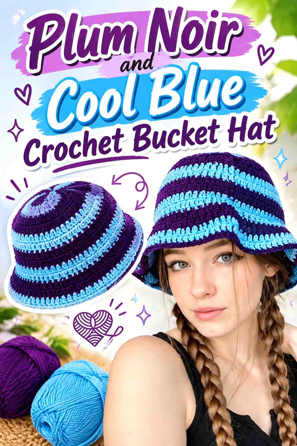 8. Plum Noir And Cool Blue Crochet Bucket Hat