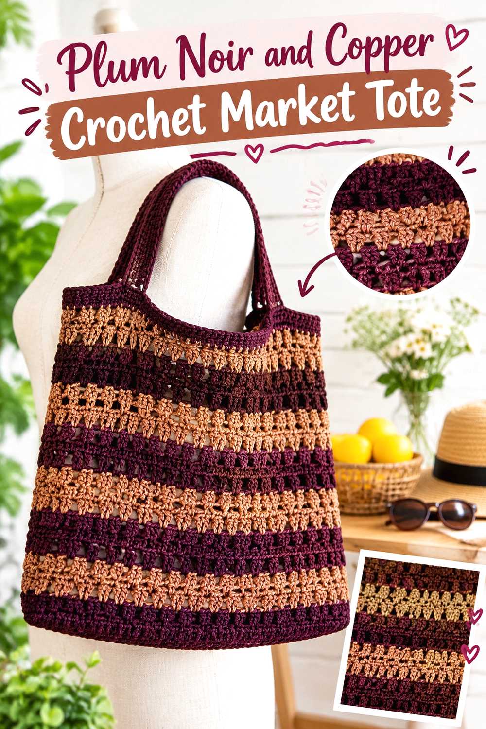 5. Plum Noir And Copper Crochet Market Tote