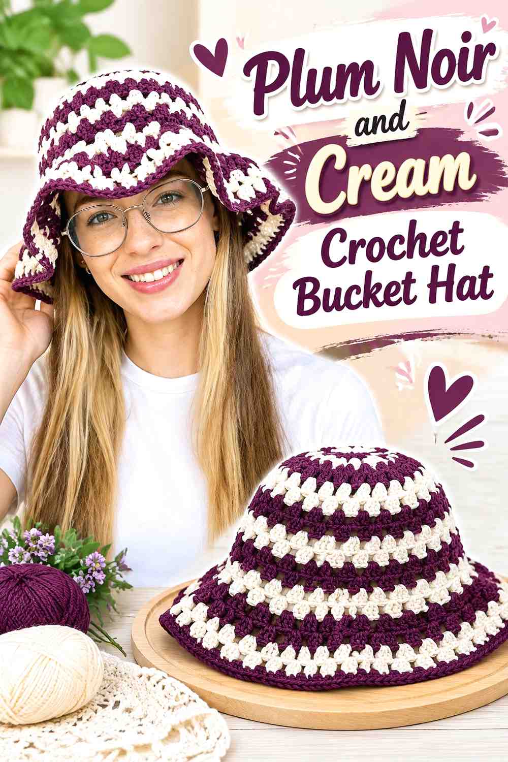 8. Plum Noir And Cream Crochet Bucket Hat