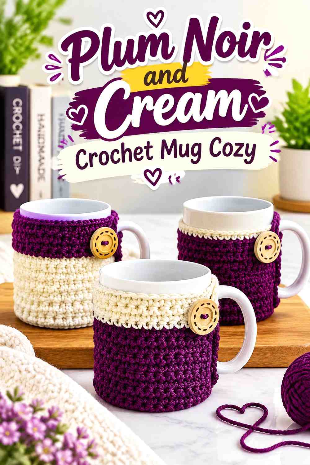19. Plum Noir And Cream Crochet Mug Cozy