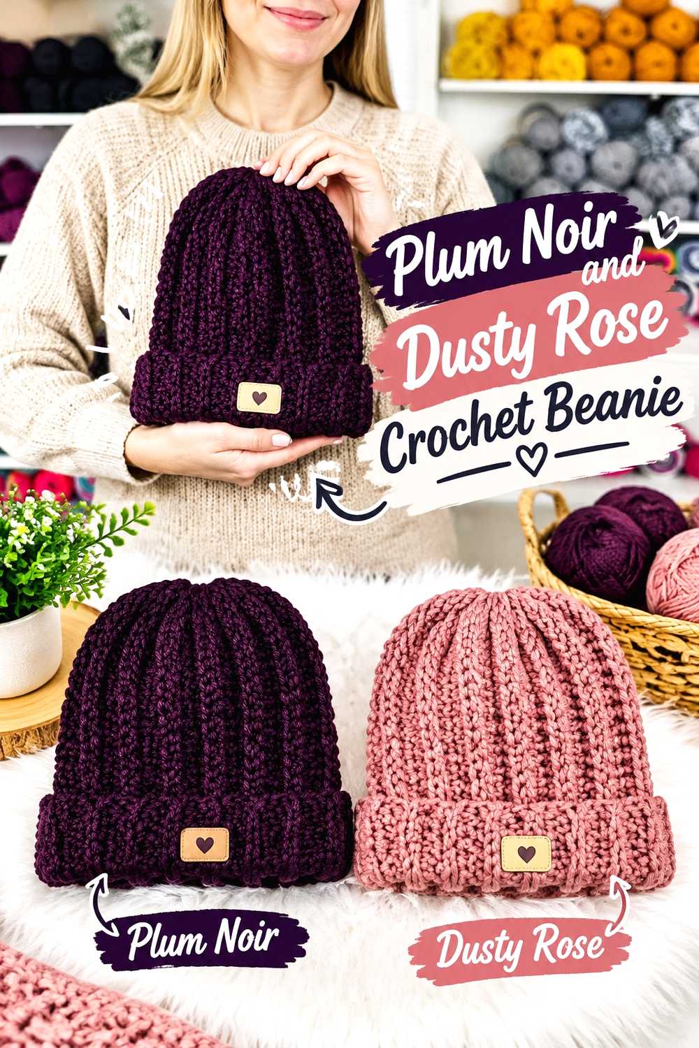 5. Plum Noir And Dusty Rose Crochet Beanie