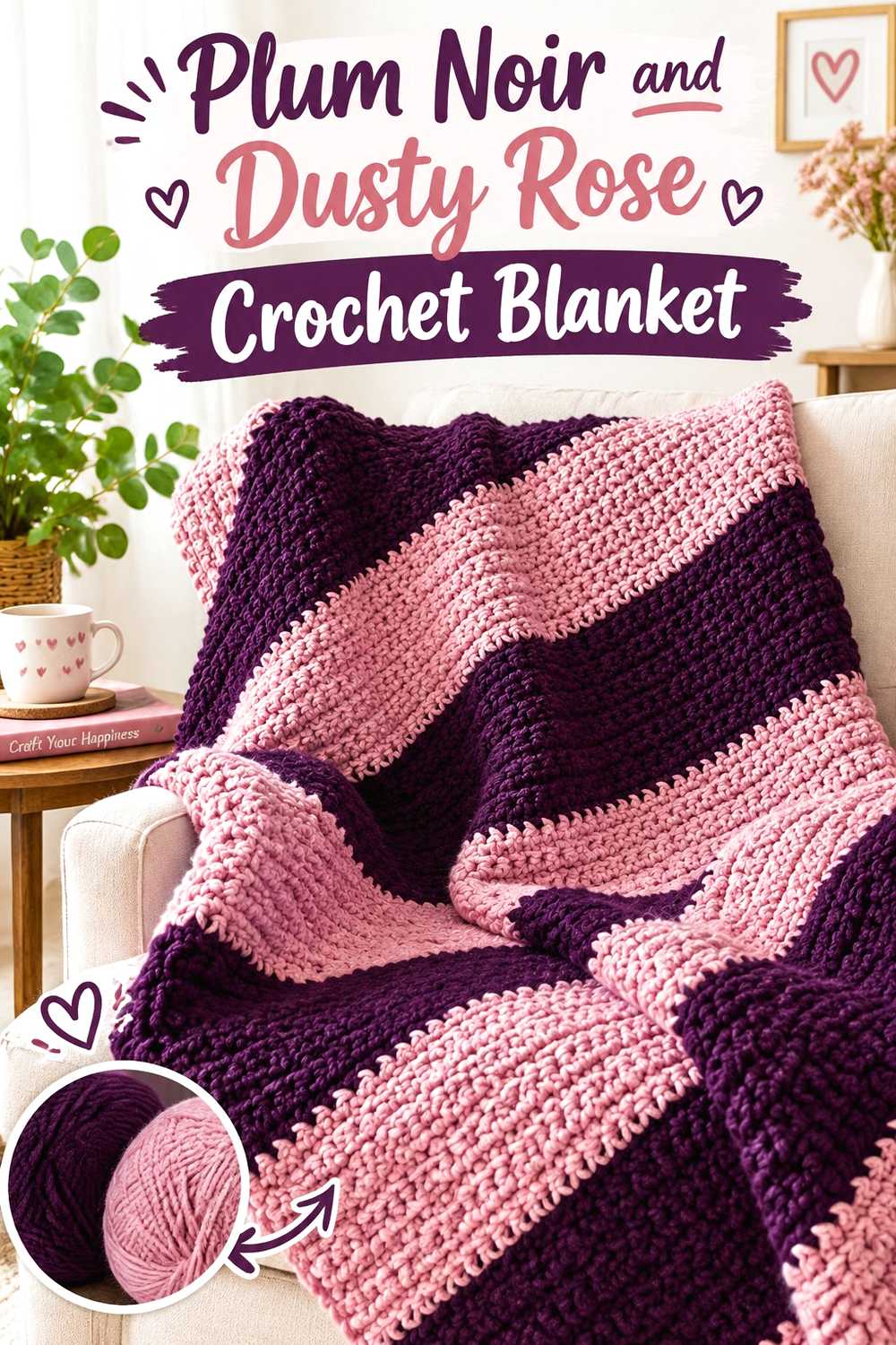 1. Plum Noir And Dusty Rose Crochet Blanket