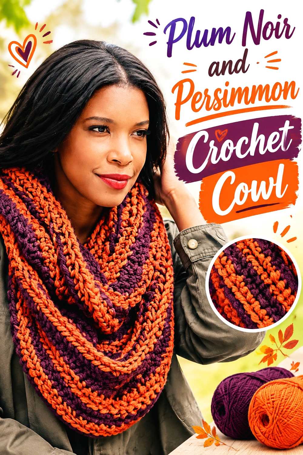 13. Plum Noir And Persimmon Crochet Cowl