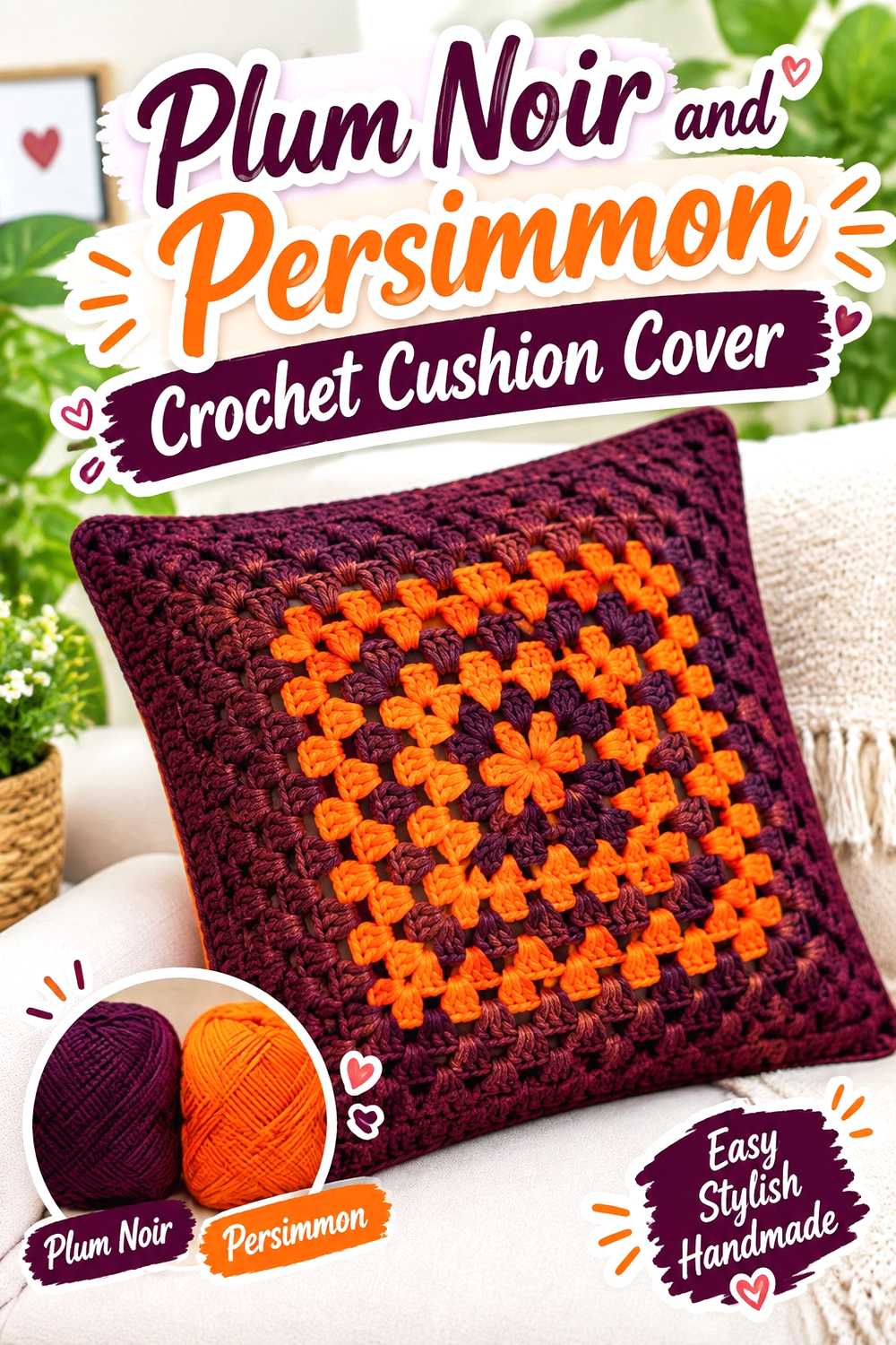 7. Plum Noir And Persimmon Crochet Cushion Cover