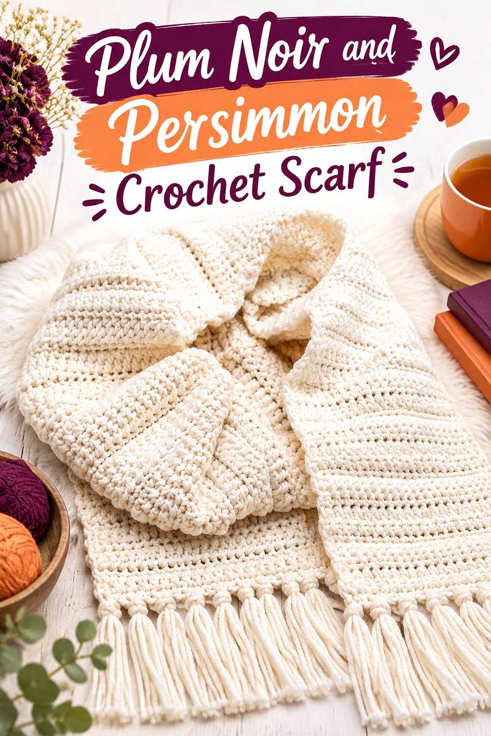 5. Plum Noir And Persimmon Crochet Scarf