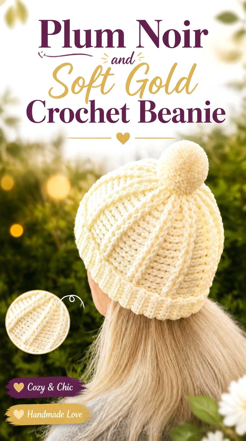 6. Plum Noir And Soft Gold Crochet Beanie