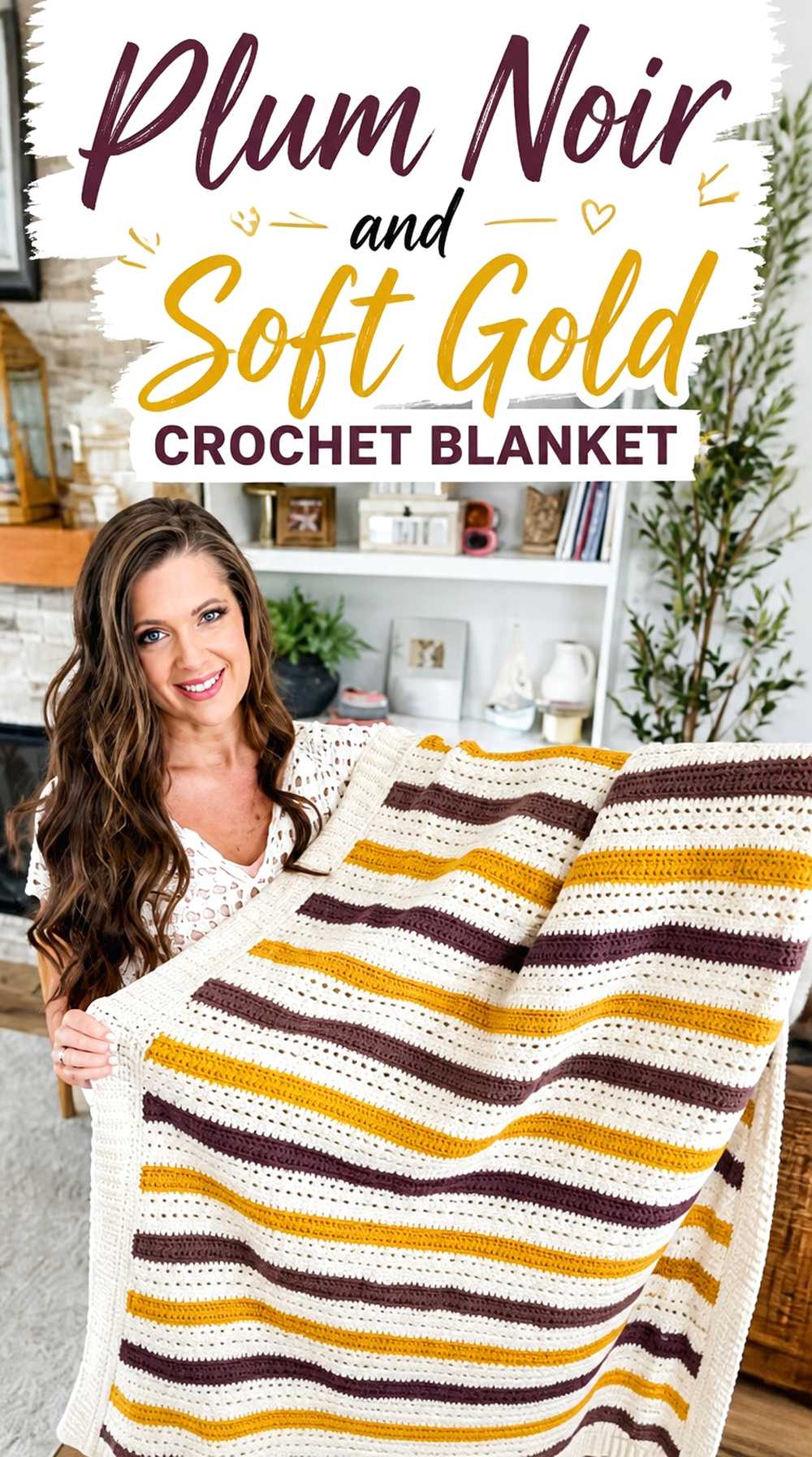 4. Plum Noir And Soft Gold Crochet Blanket