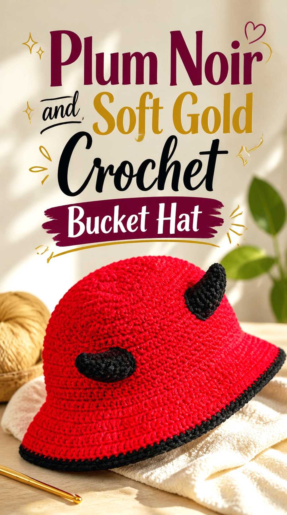 9. Plum Noir And Soft Gold Crochet Bucket Hat