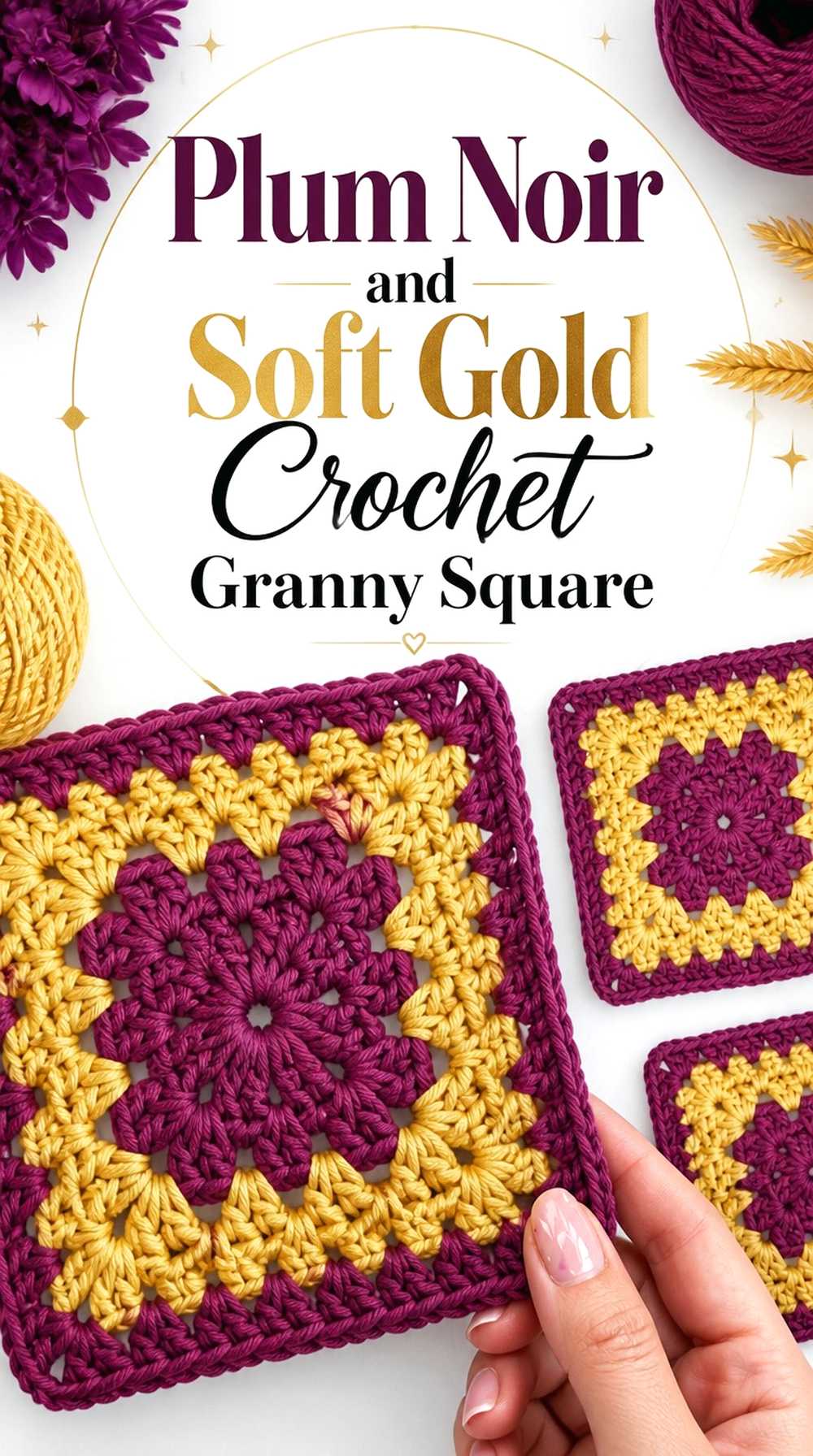 5. Plum Noir And Soft Gold Crochet Granny Square