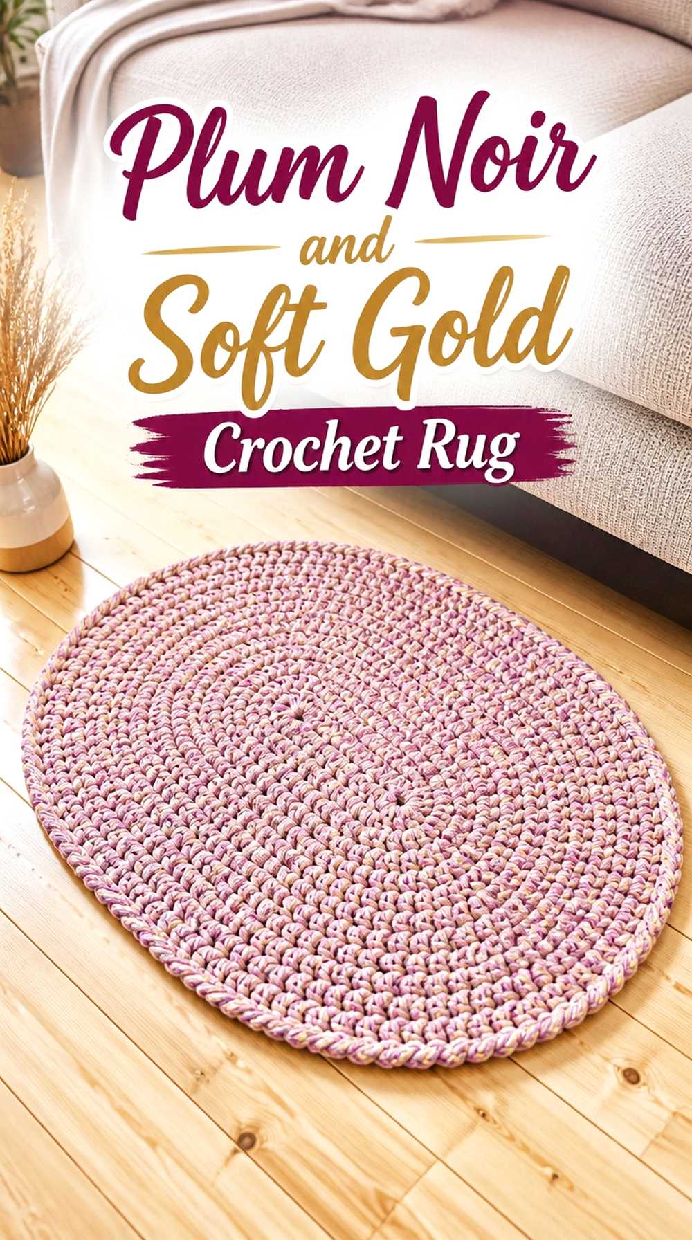 12. Plum Noir And Soft Gold Crochet Rug