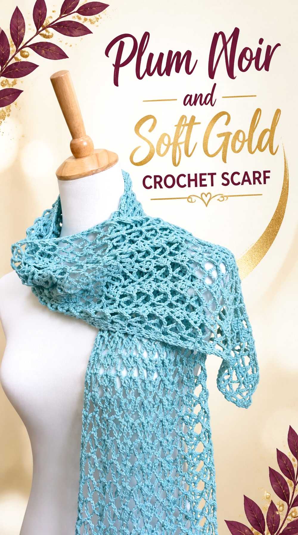 7. Plum Noir And Soft Gold Crochet Scarf