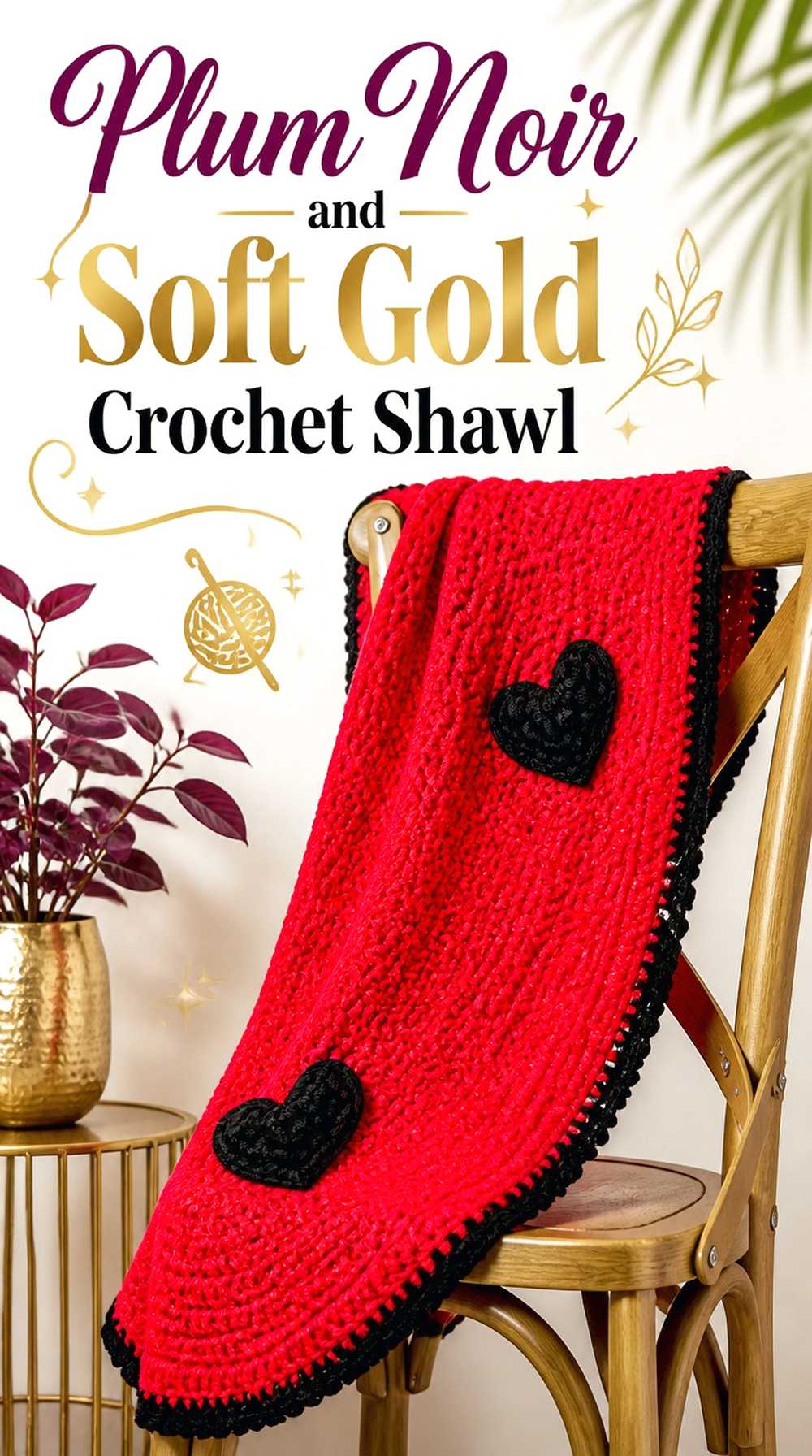 10. Plum Noir And Soft Gold Crochet Shawl