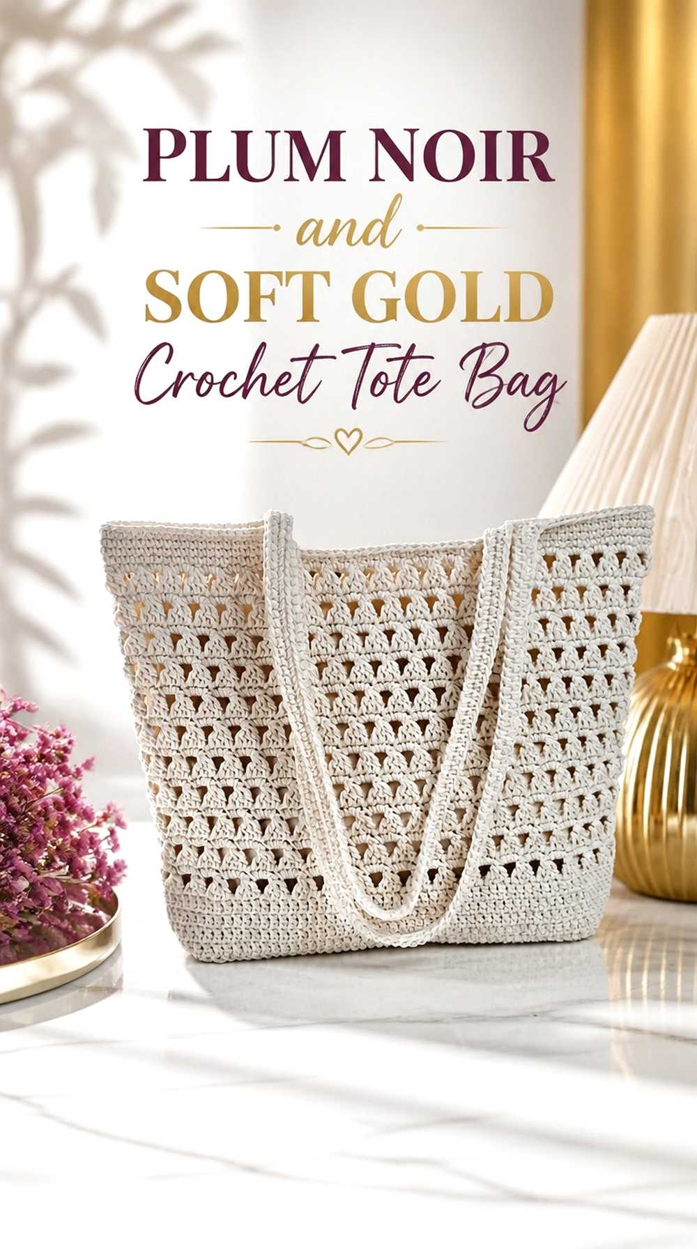 3. Plum Noir And Soft Gold Crochet Tote Bag