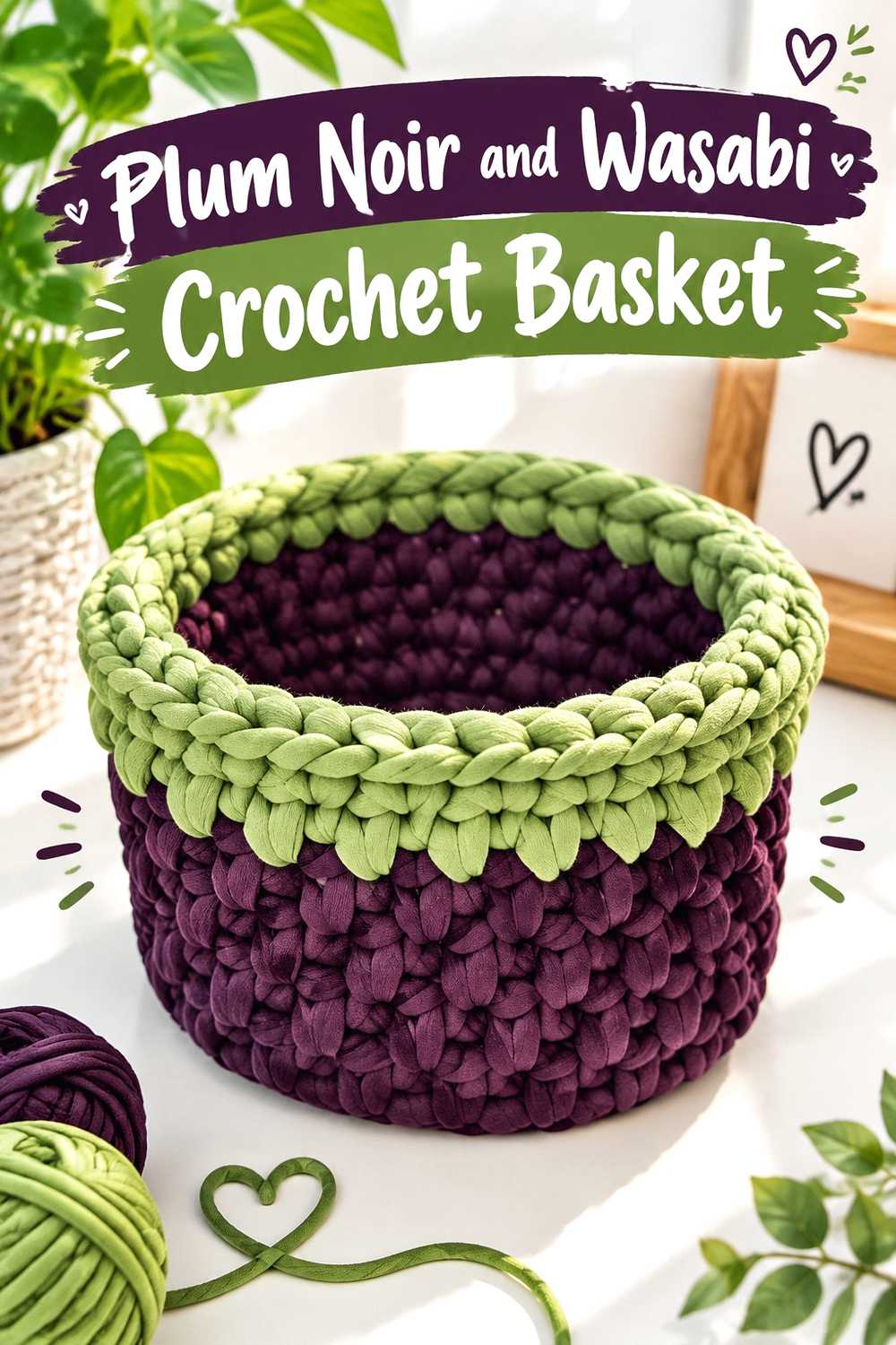 8. Plum Noir And Wasabi Crochet Basket