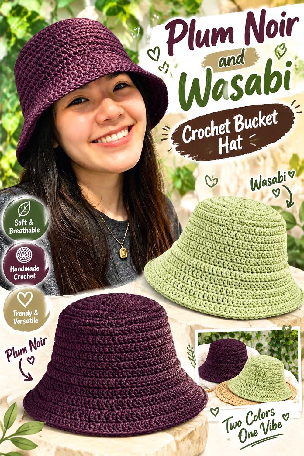4. Plum Noir And Wasabi Crochet Bucket Hat