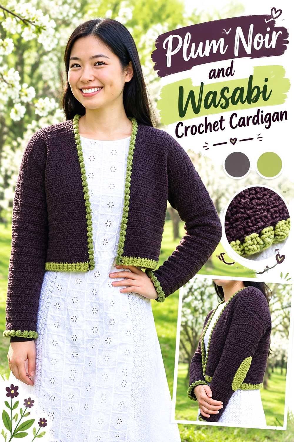 2. Plum Noir And Wasabi Crochet Cardigan