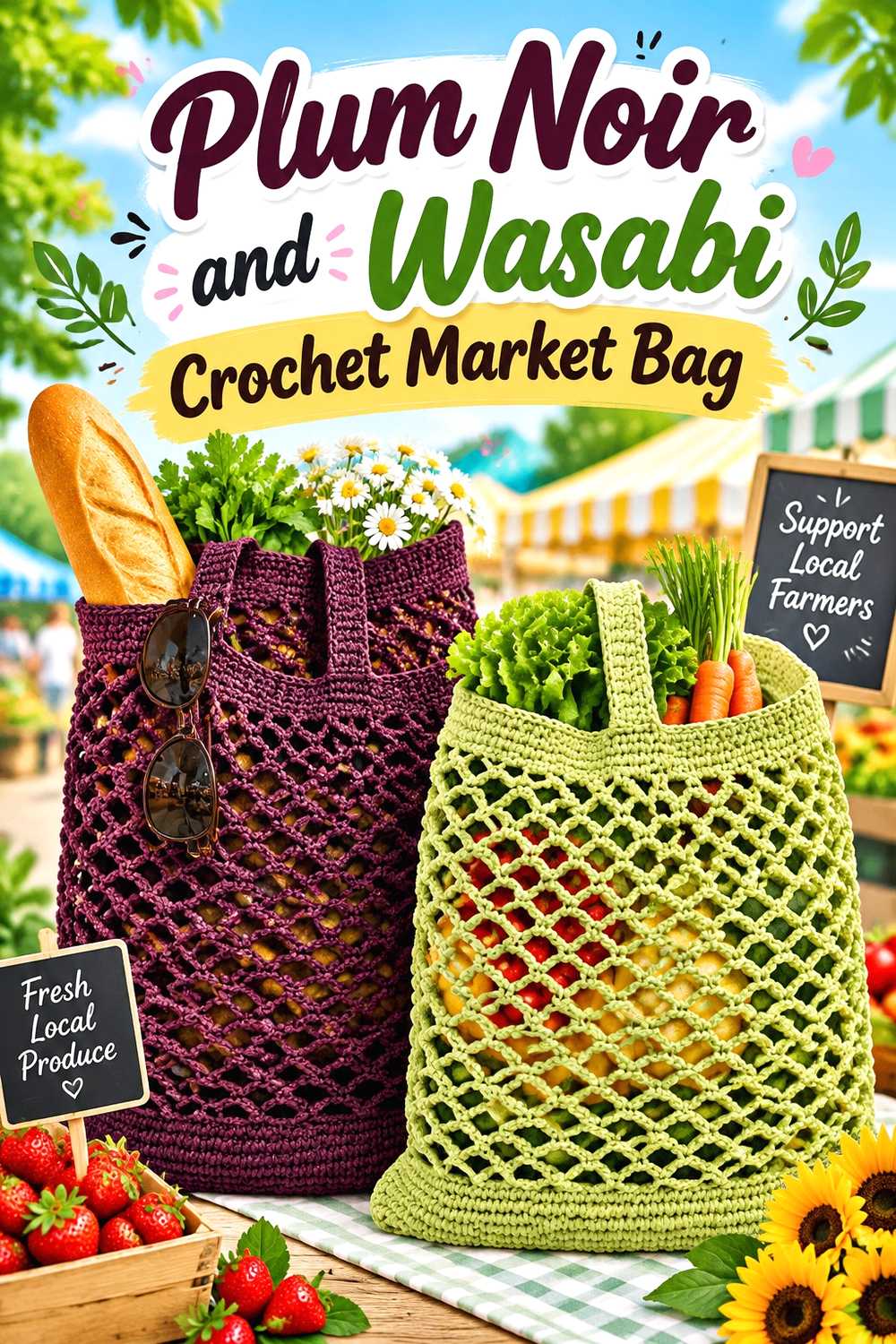 16. Plum Noir And Wasabi Crochet Market Bag