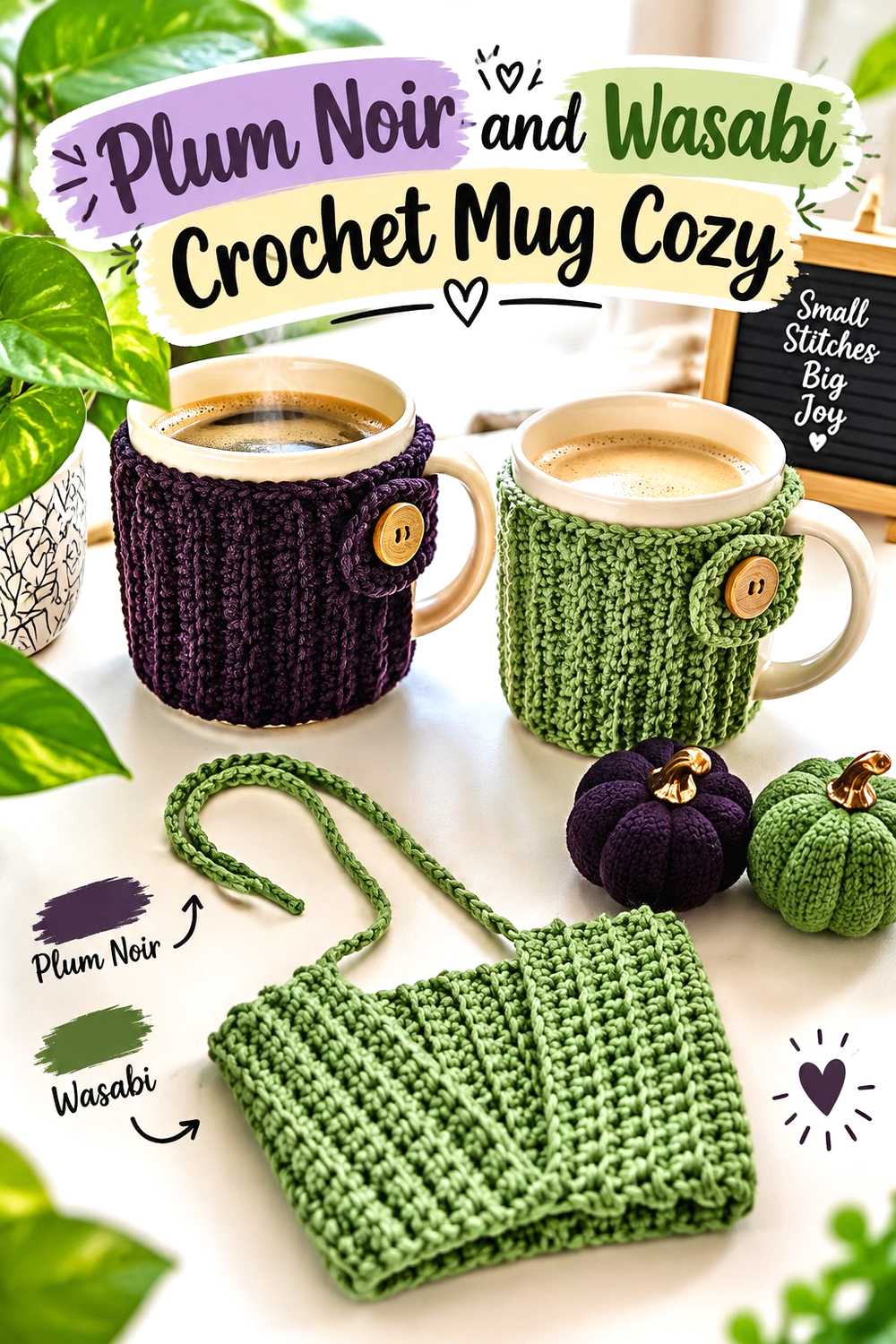 14. Plum Noir And Wasabi Crochet Mug Cozy