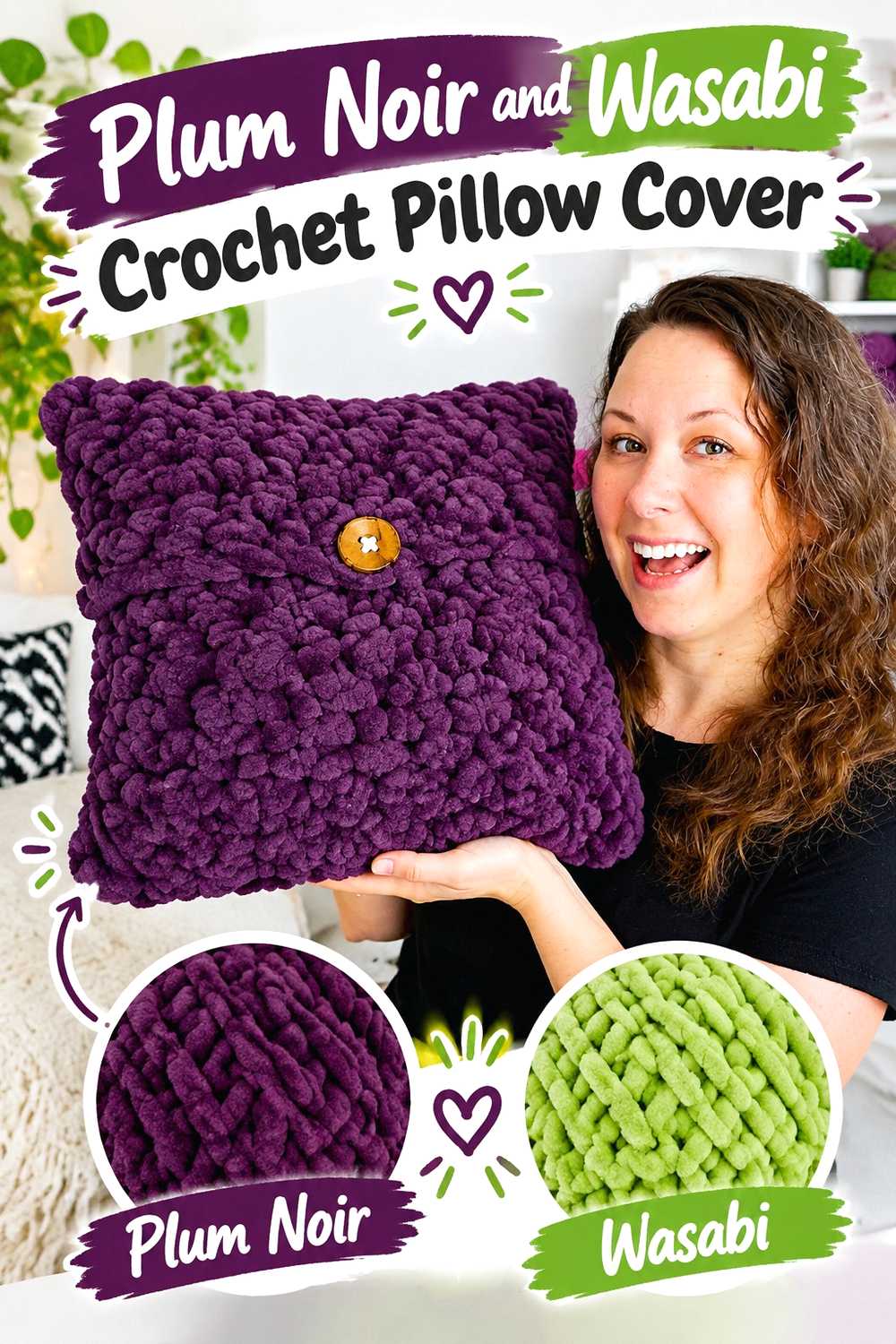 13. Plum Noir And Wasabi Crochet Pillow Cover