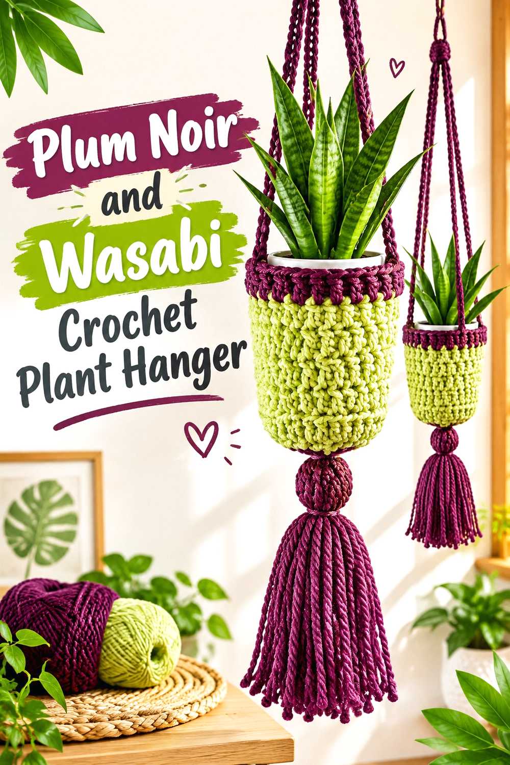 11. Plum Noir And Wasabi Crochet Plant Hanger