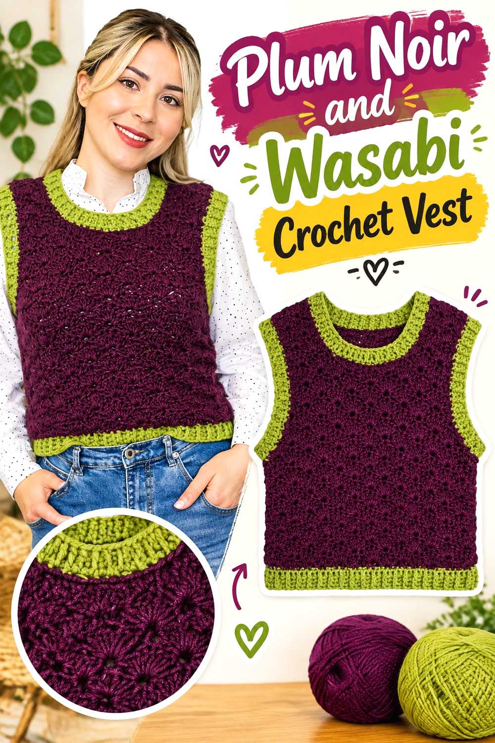 3. Plum Noir And Wasabi Crochet Vest