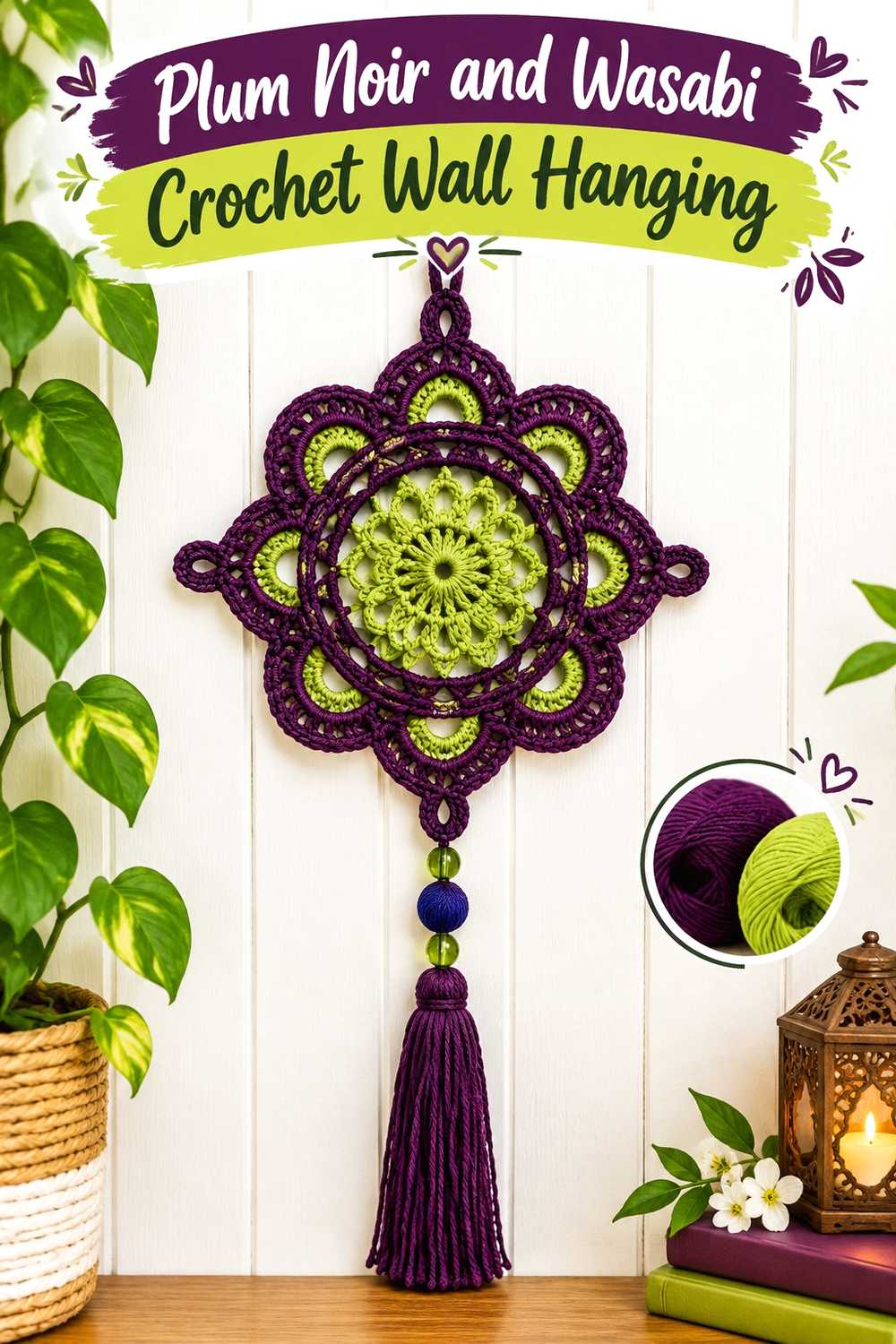 15. Plum Noir And Wasabi Crochet Wall Hanging