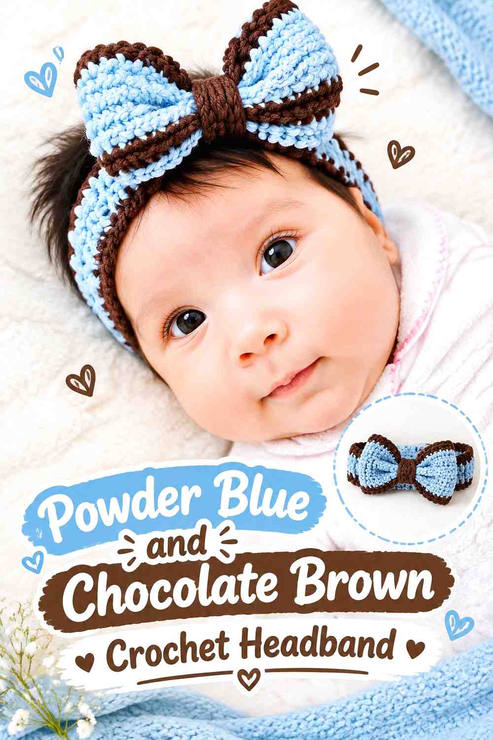 9. Powder Blue And Chocolate Brown Crochet Headband