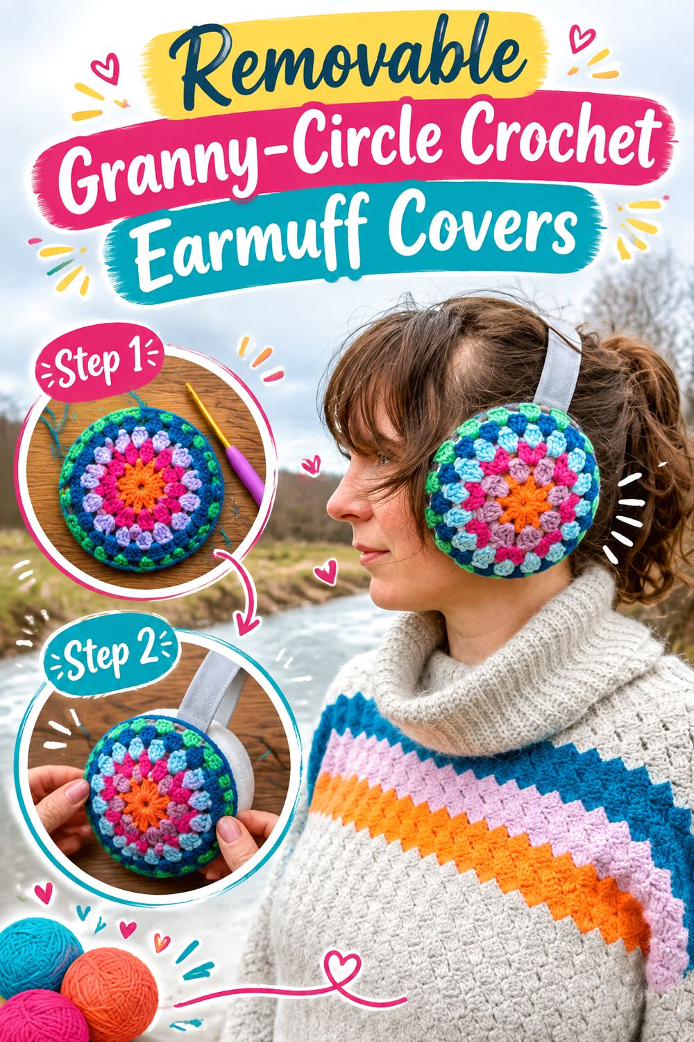 Removable Granny Circle Crochet Earmuff Covers