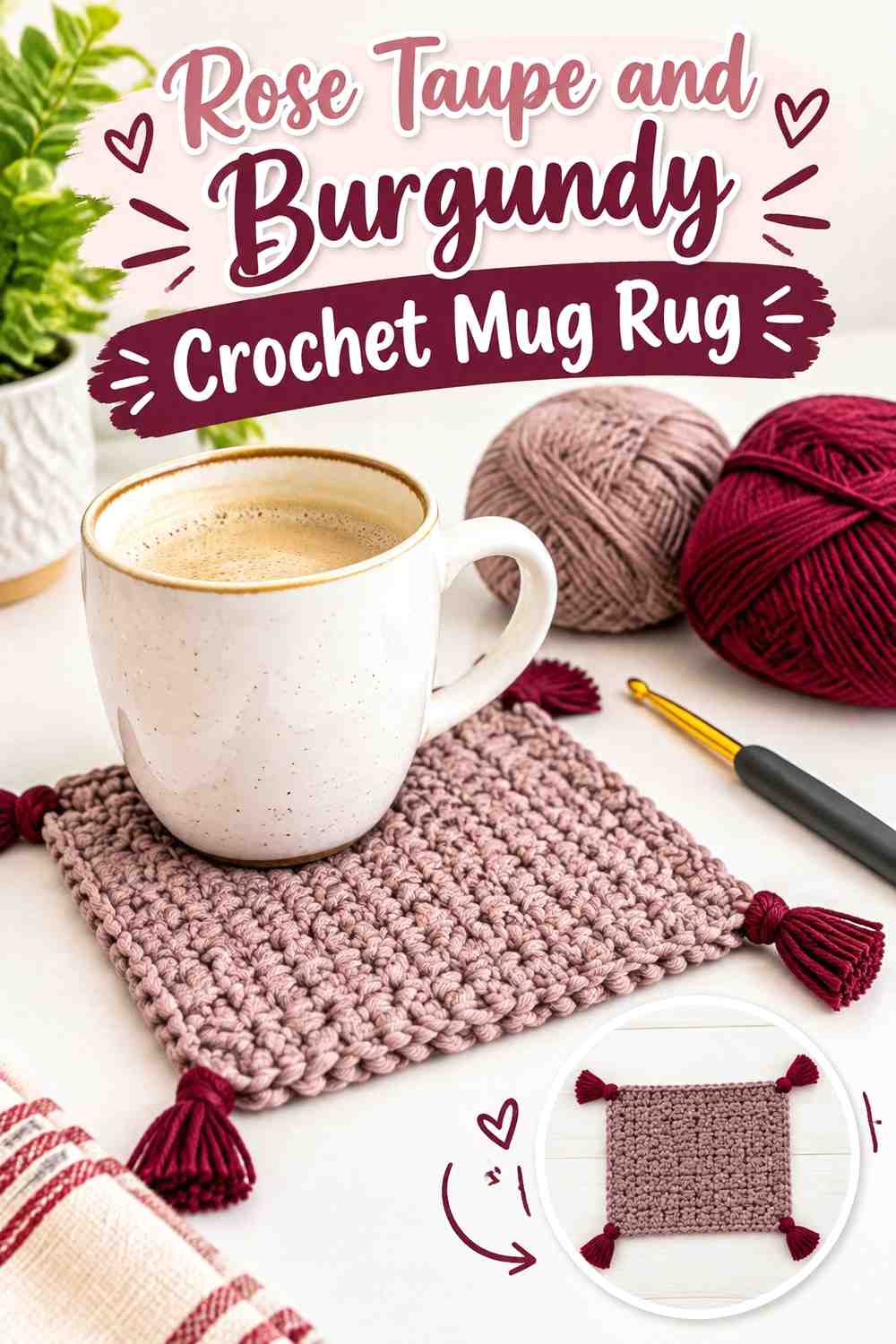 12. Rose Taupe And Burgundy Crochet Mug Rug