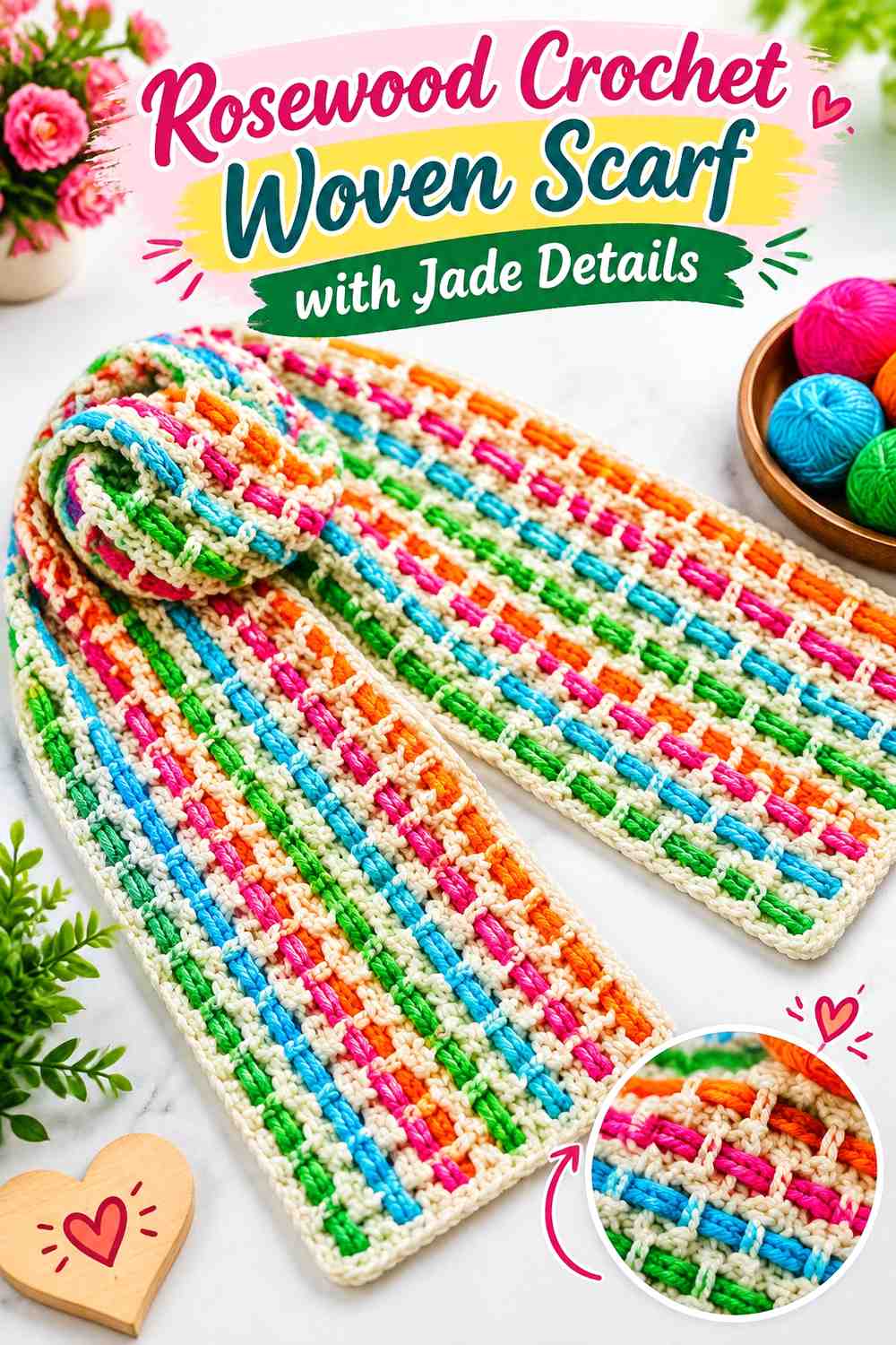 3. Rosewood Crochet Woven Scarf With Jade Details