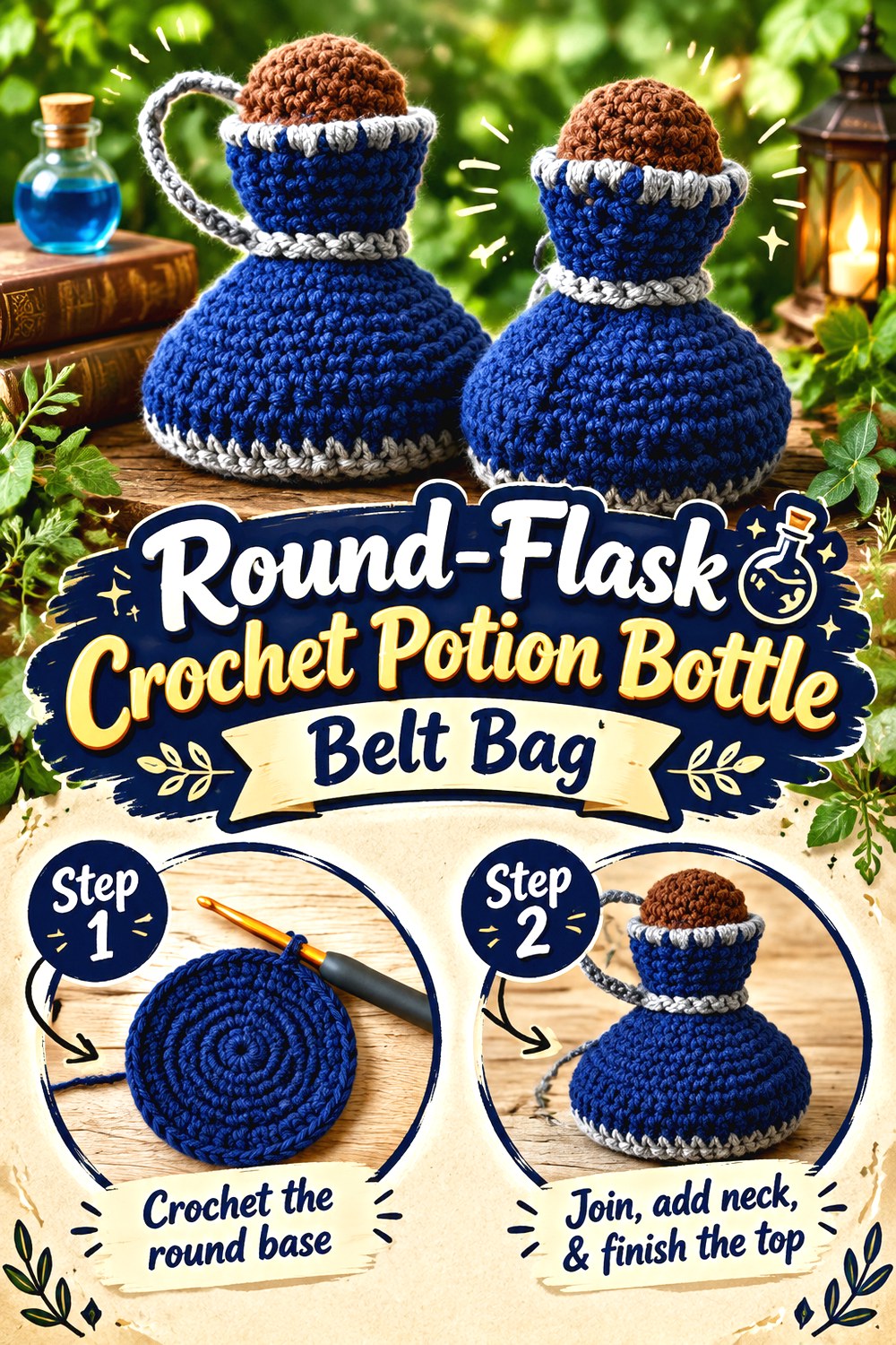 Round Flask Crochet Potion Bottle Belt Bag