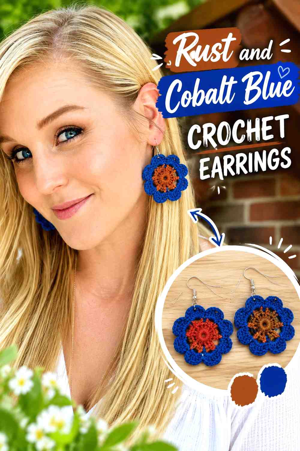 10. Rust And Cobalt Blue Crochet Earrings