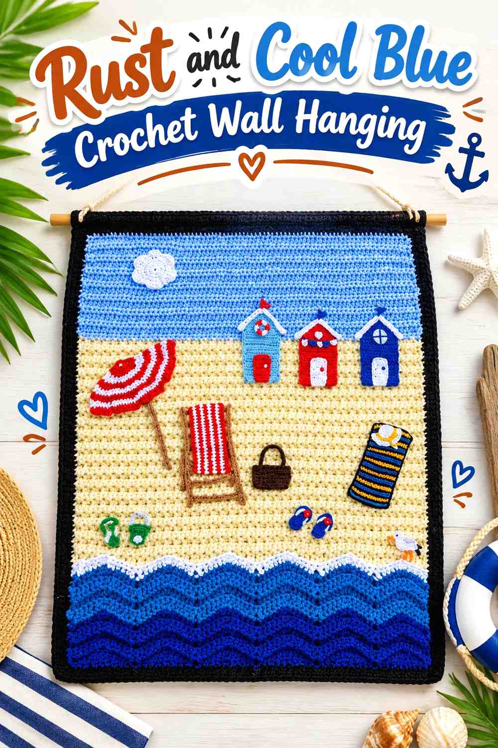 20. Rust And Cool Blue Crochet Wall Hanging