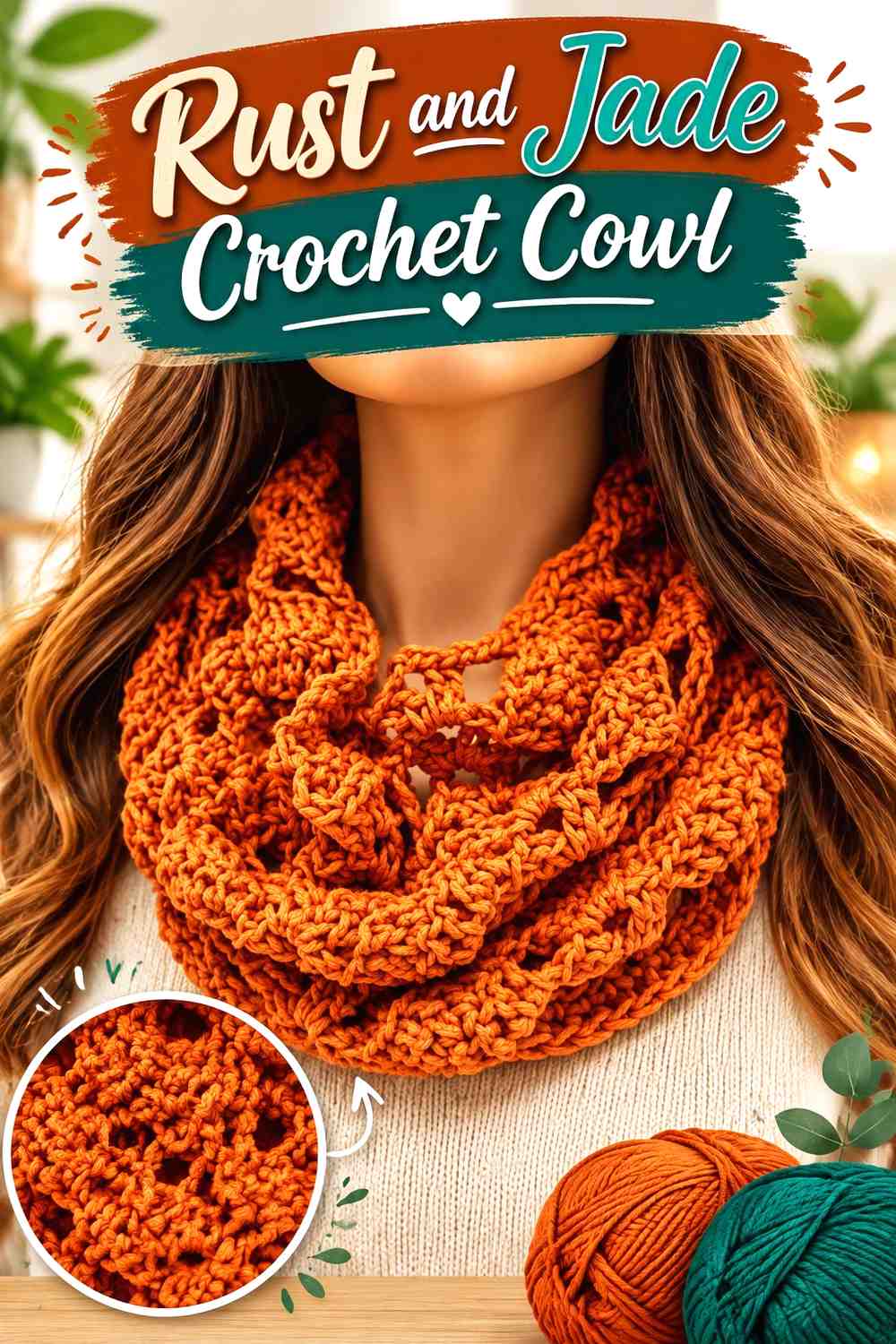 8. Rust And Jade Crochet Cowl