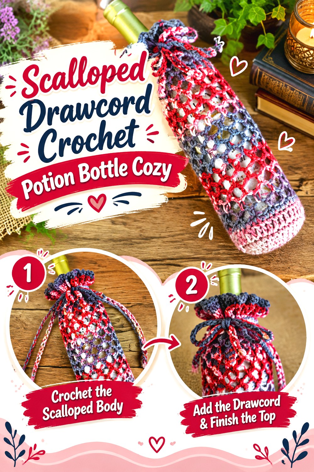 Scalloped Drawcord Crochet Potion Bottle Cozy
