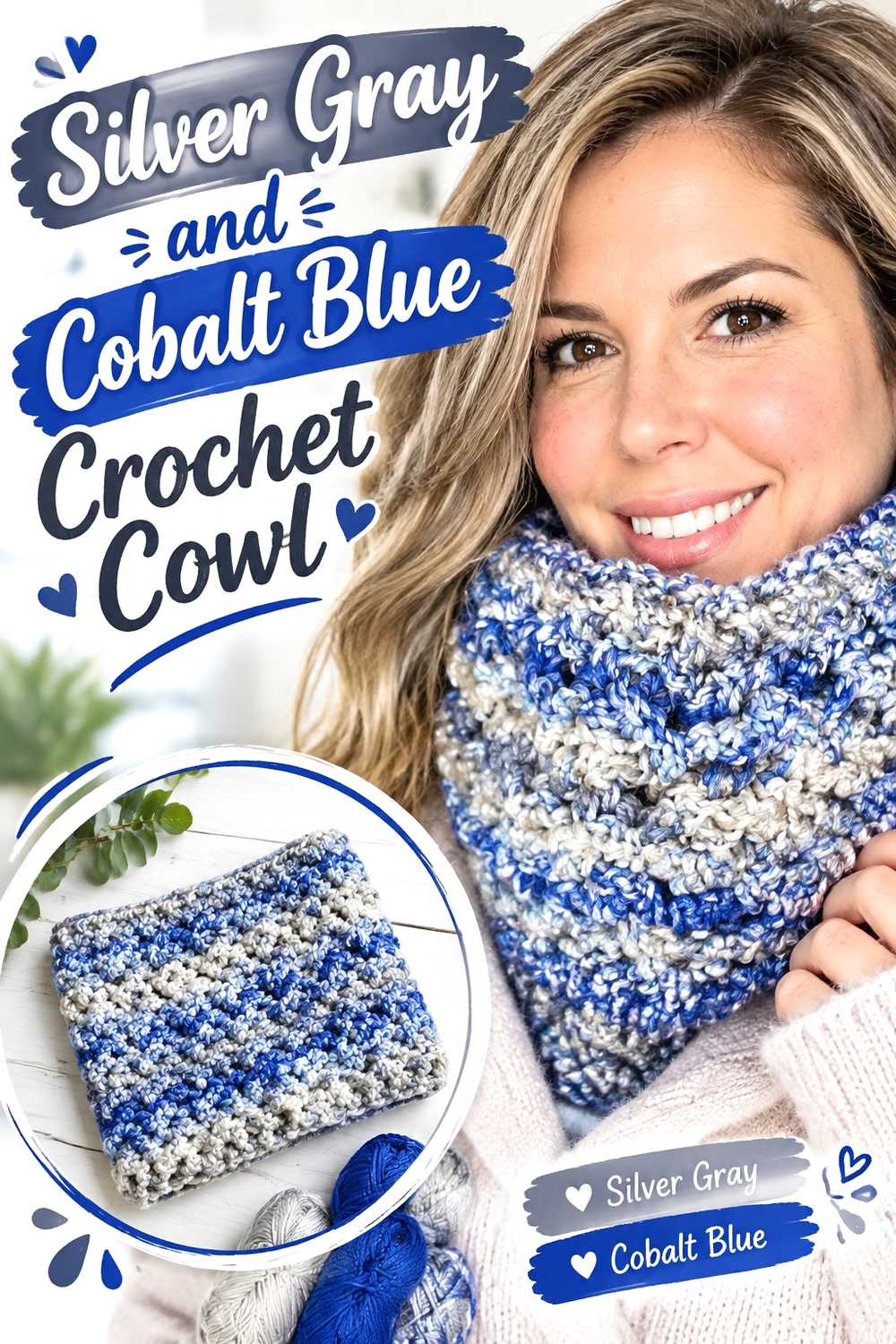 12. Silver Gray And Cobalt Blue Crochet Cowl