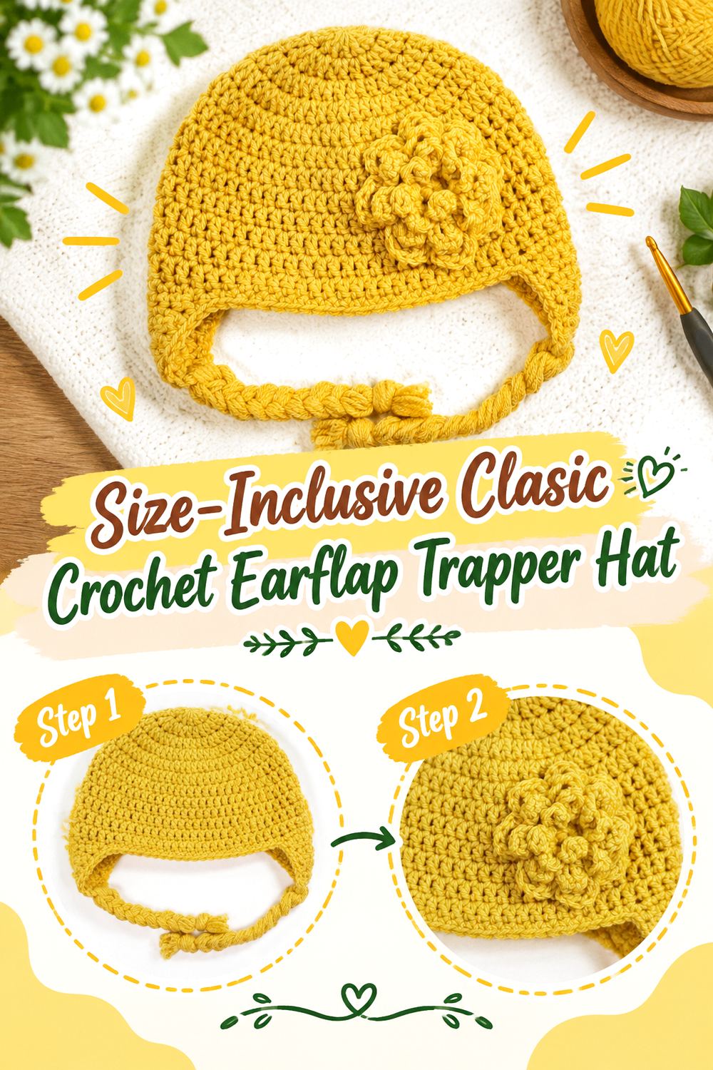 Size Inclusive Classic Crochet Earflap Trapper Hat