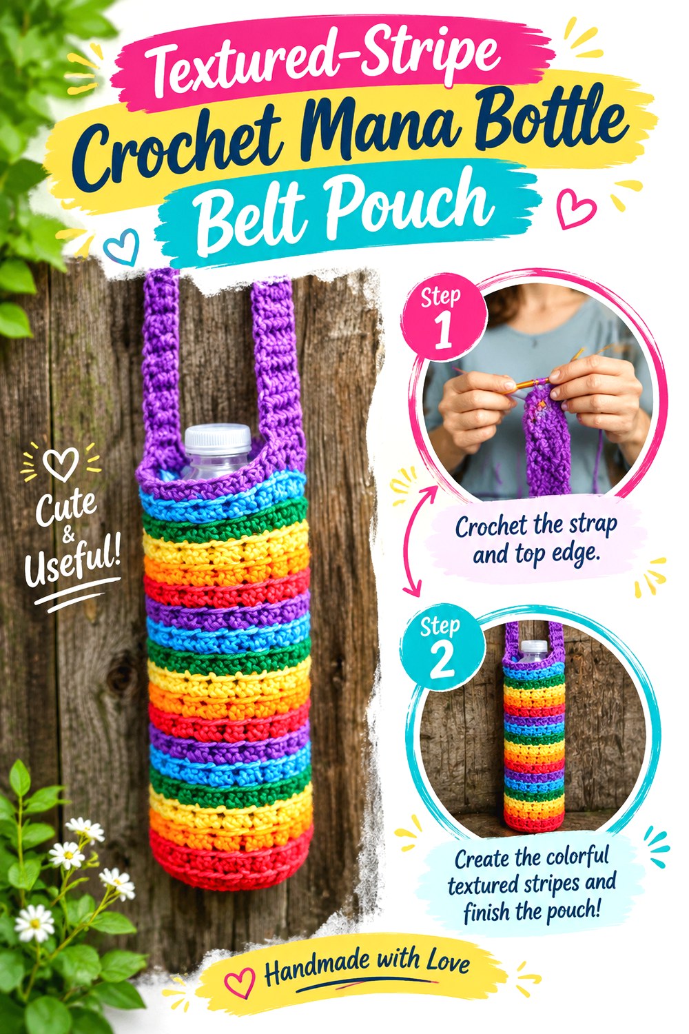 Textured Stripe Crochet Mana Bottle Belt Pouch