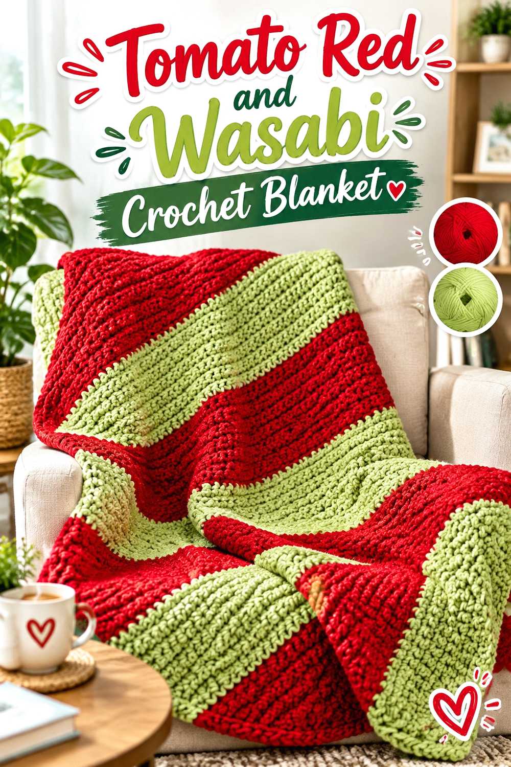 1. Tomato Red And Wasabi Crochet Blanket