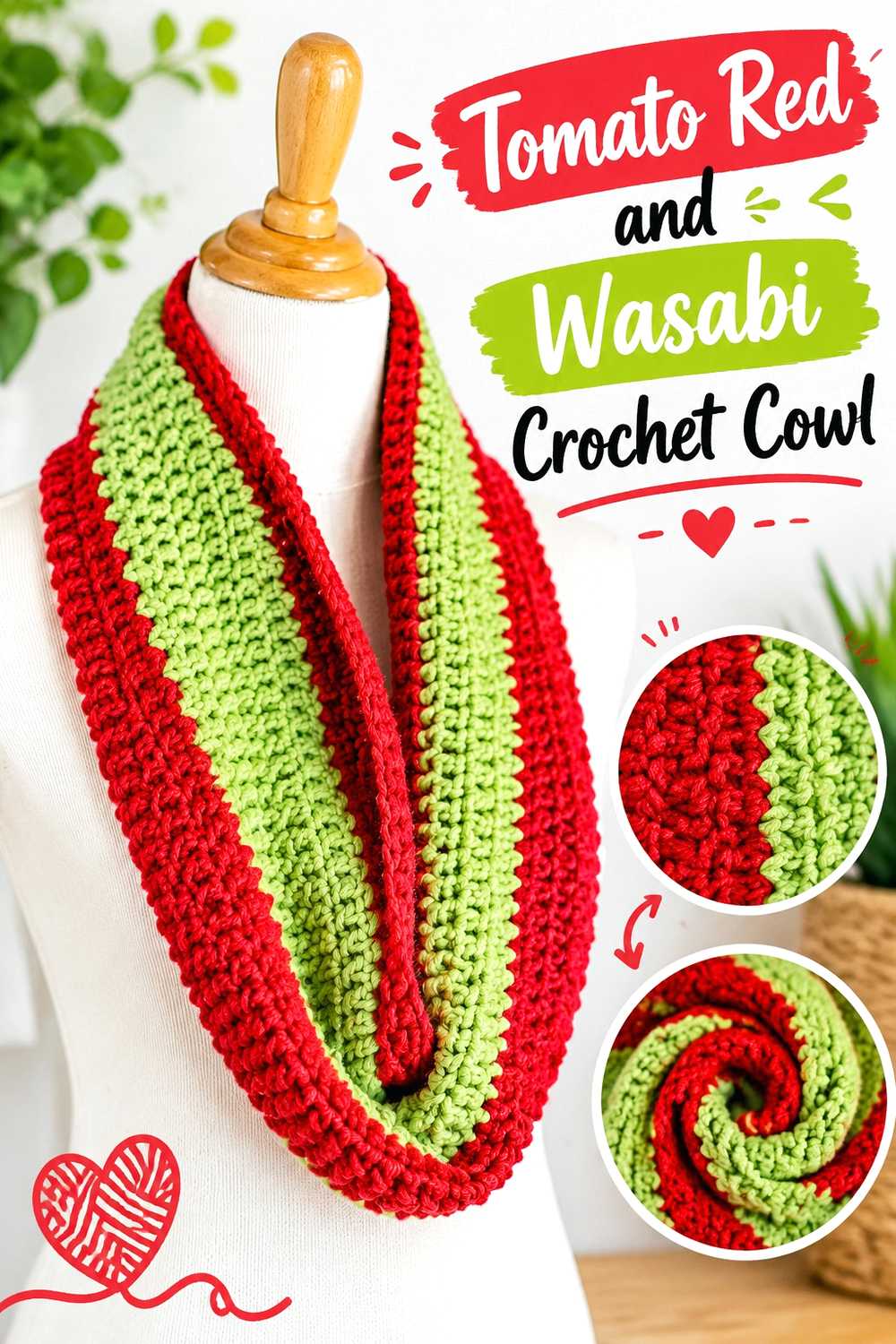 19. Tomato Red And Wasabi Crochet Cowl