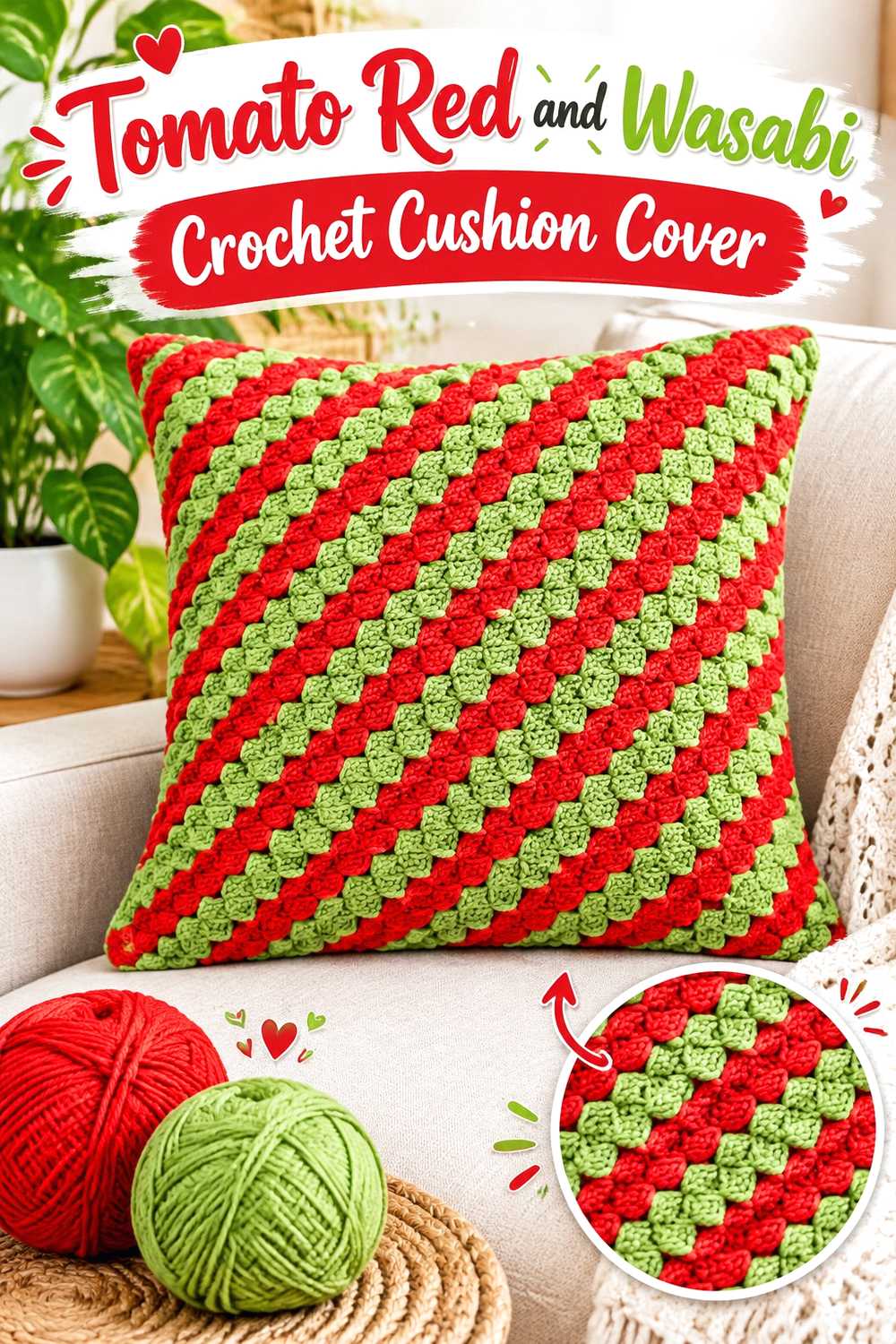 13. Tomato Red And Wasabi Crochet Cushion Cover